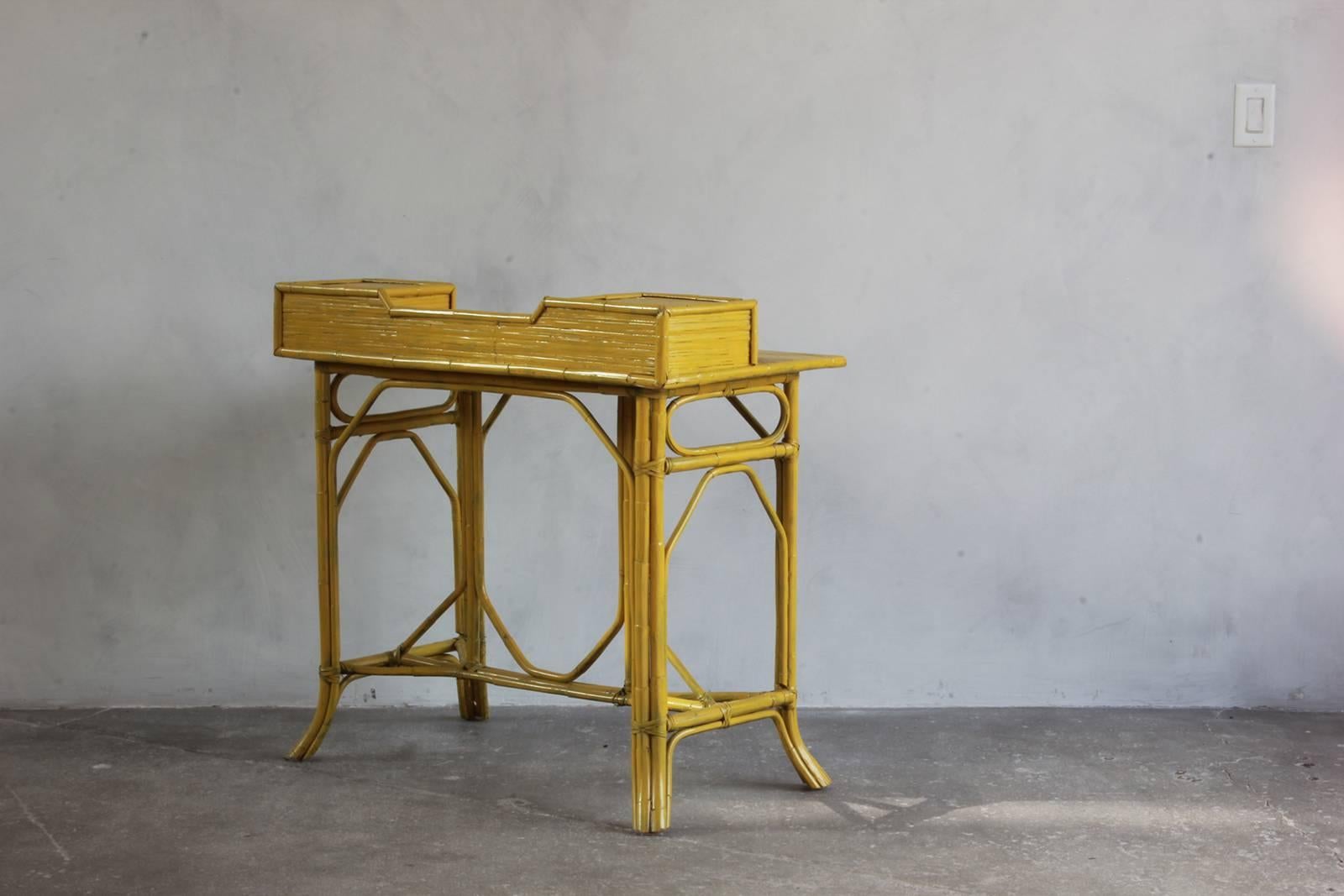 Yellow Painted Bamboo Writing Desk 3