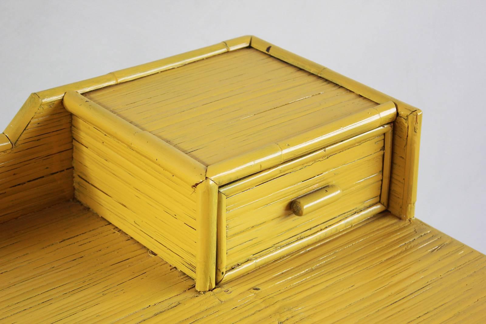Yellow Painted Bamboo Writing Desk In Distressed Condition In Los Angeles, CA