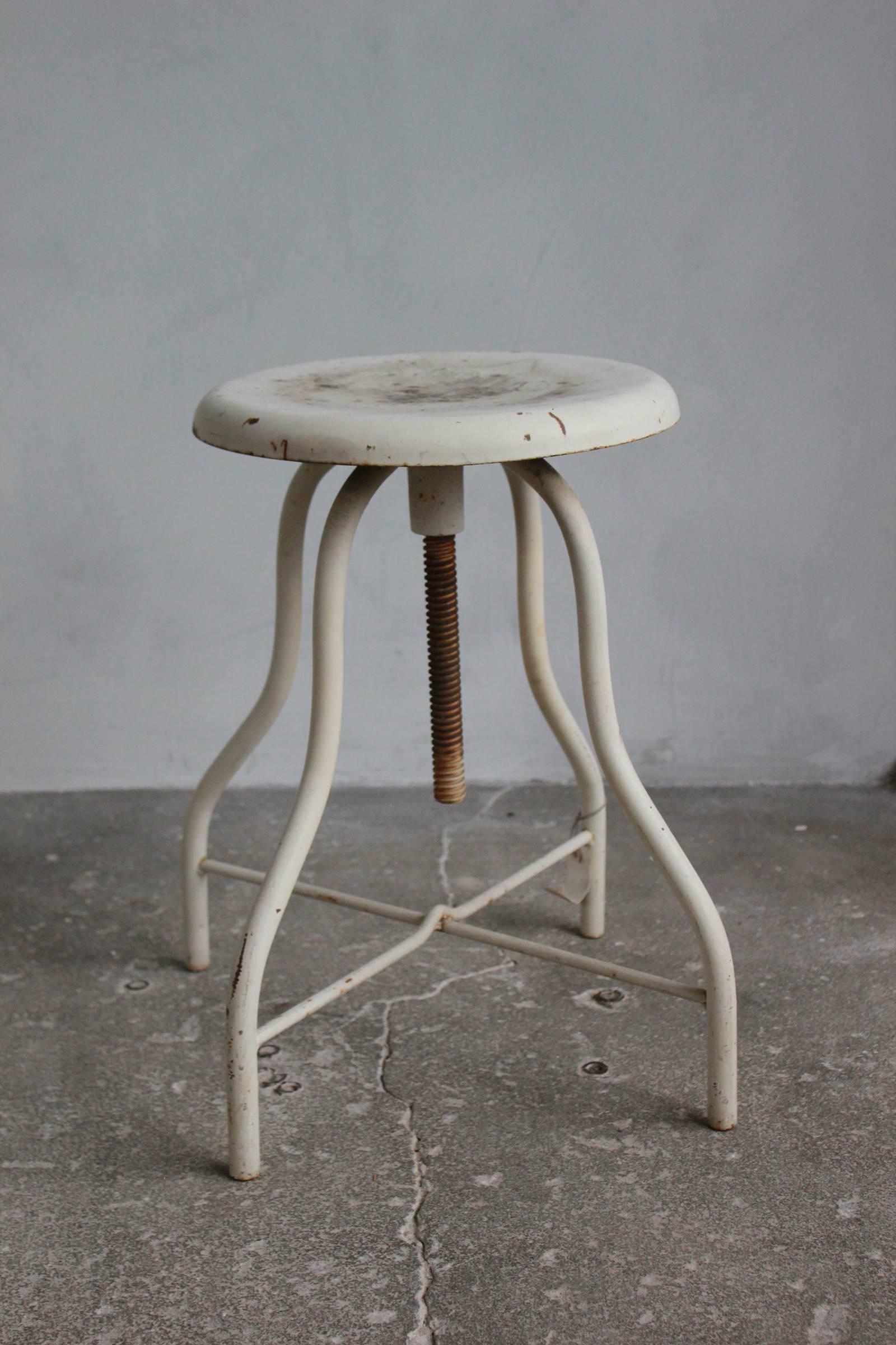 Mid-20th Century White Painted Wood and Metal Swivel Stools