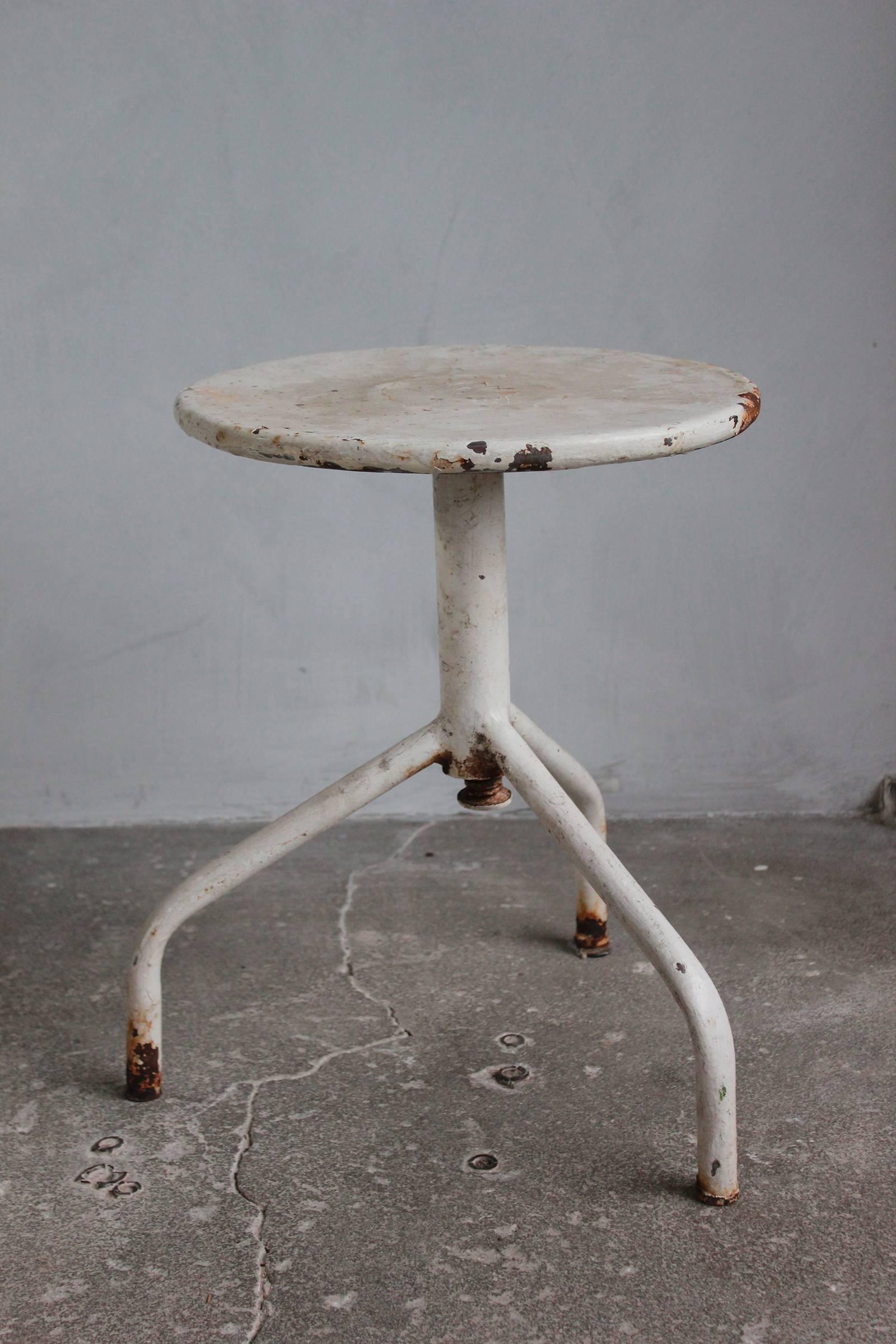 White Painted Wood and Metal Swivel Stools 1