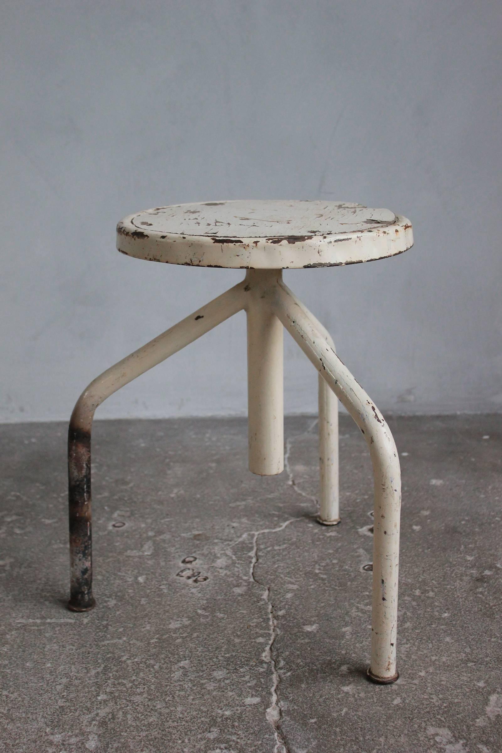 White Painted Wood and Metal Swivel Stools 2