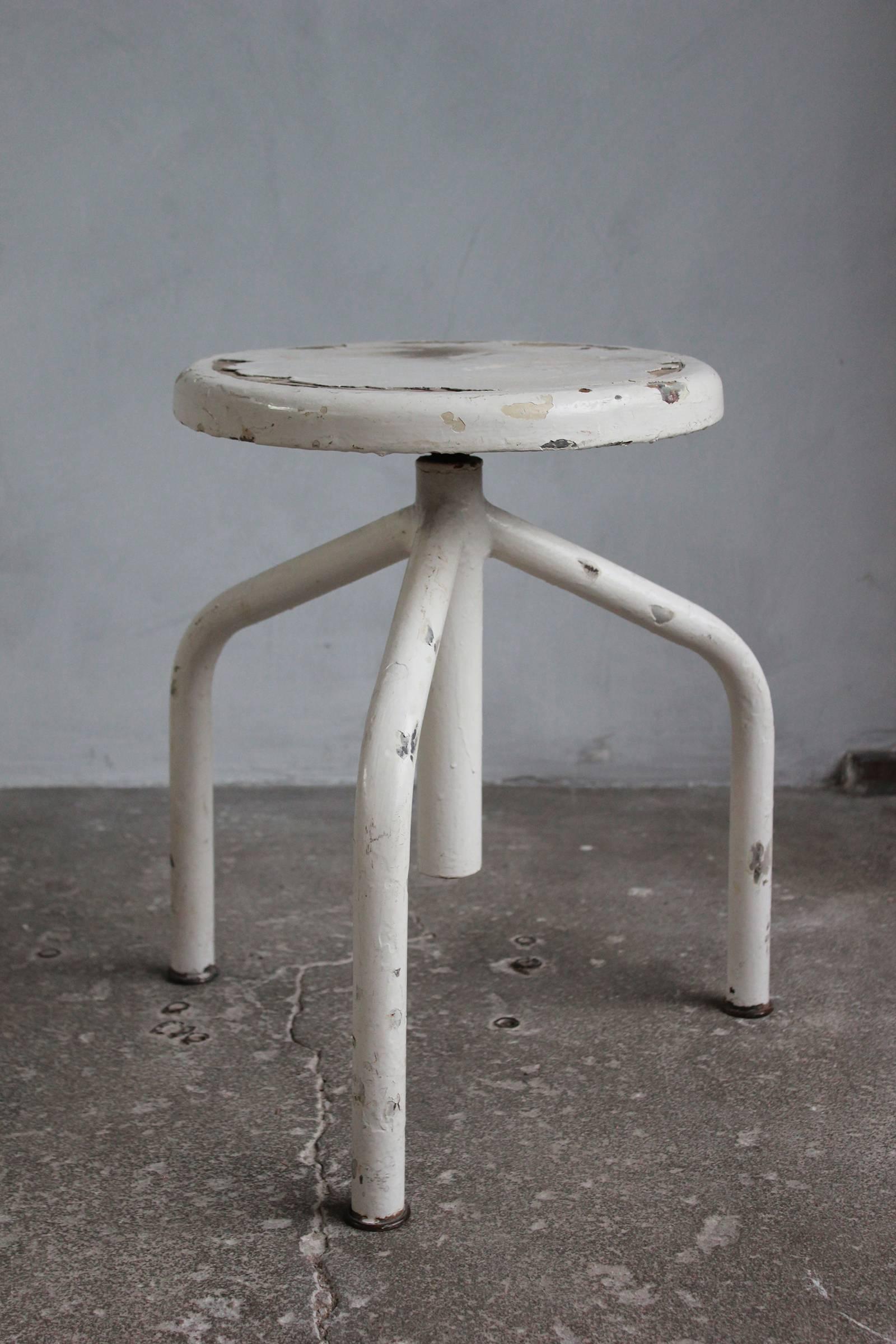 White Painted Wood and Metal Swivel Stools 3