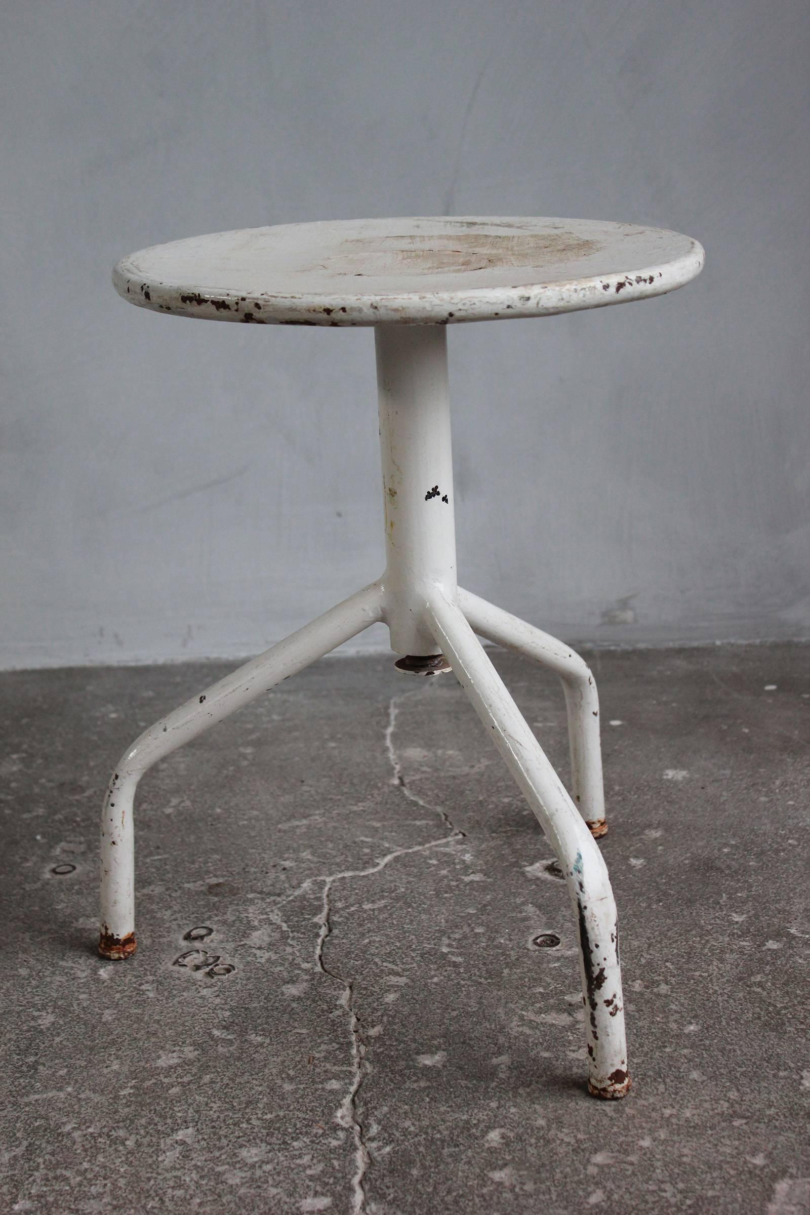 White Painted Wood and Metal Swivel Stools 4