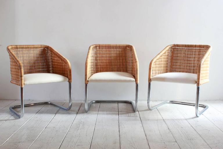 Set of Six Wicker and Chrome Basket Chairs at 1stDibs