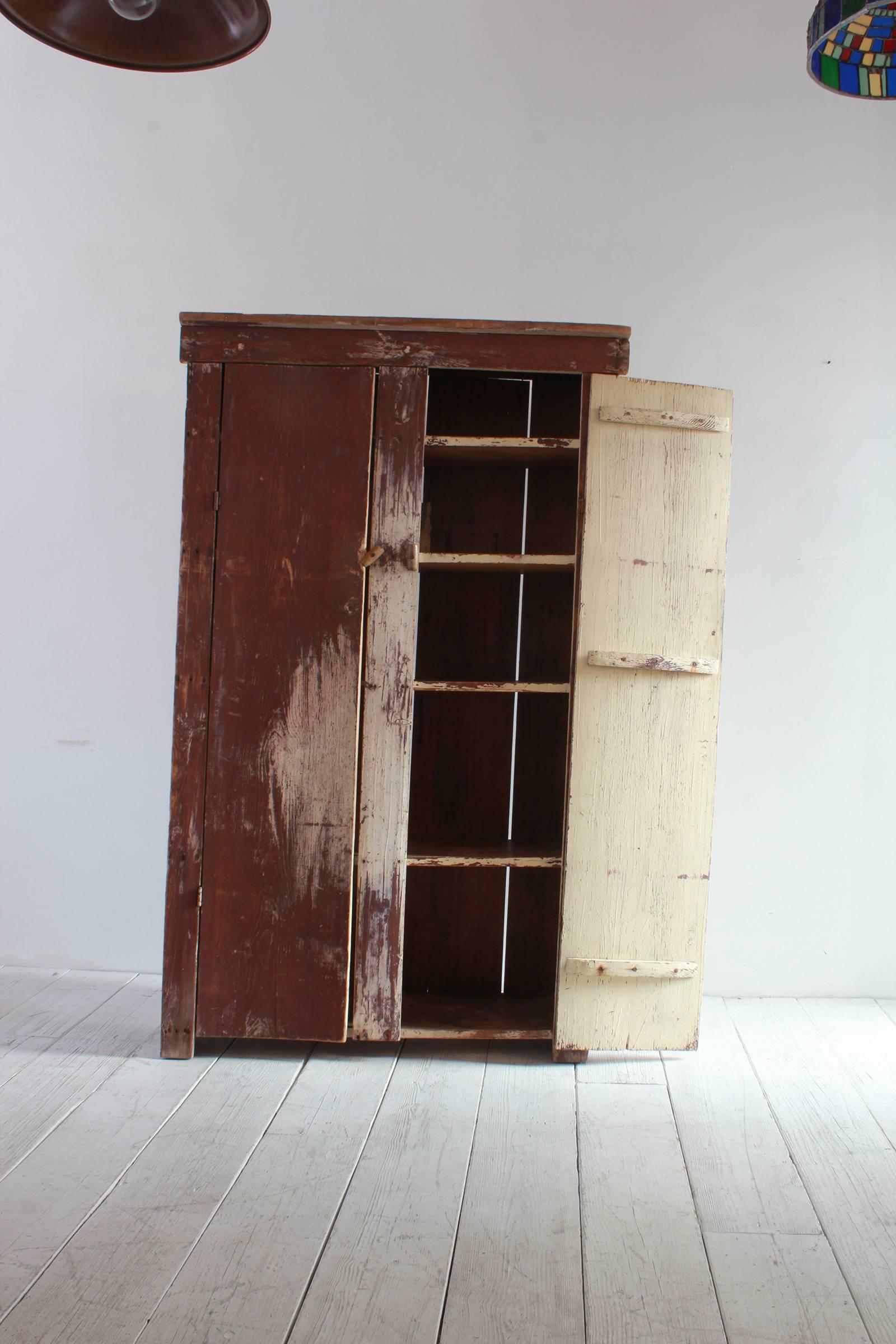 Mid-20th Century Tall Rustic Two Door Painted Cabinet