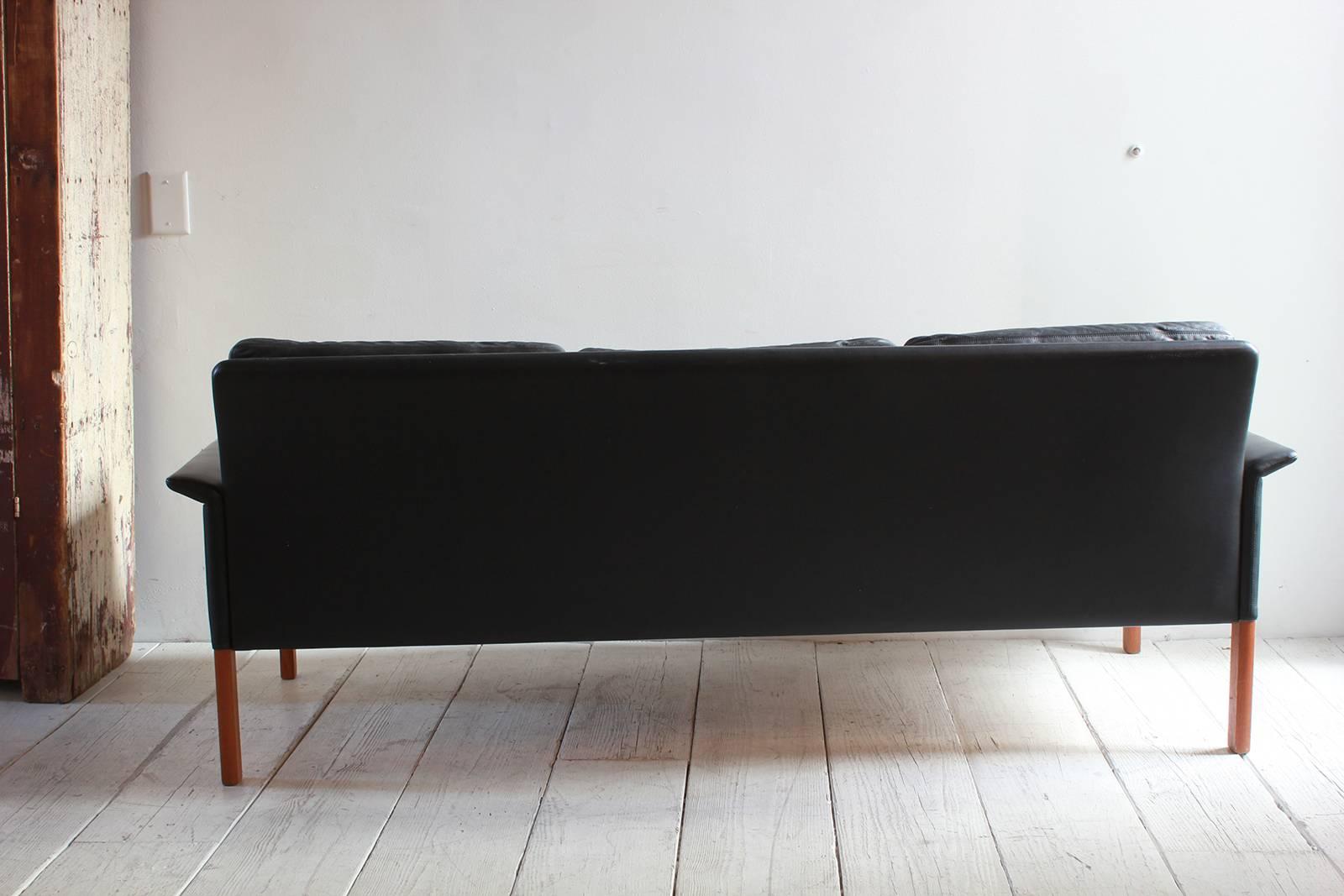 20th Century Hans Olsen Style Black Leather Sofa