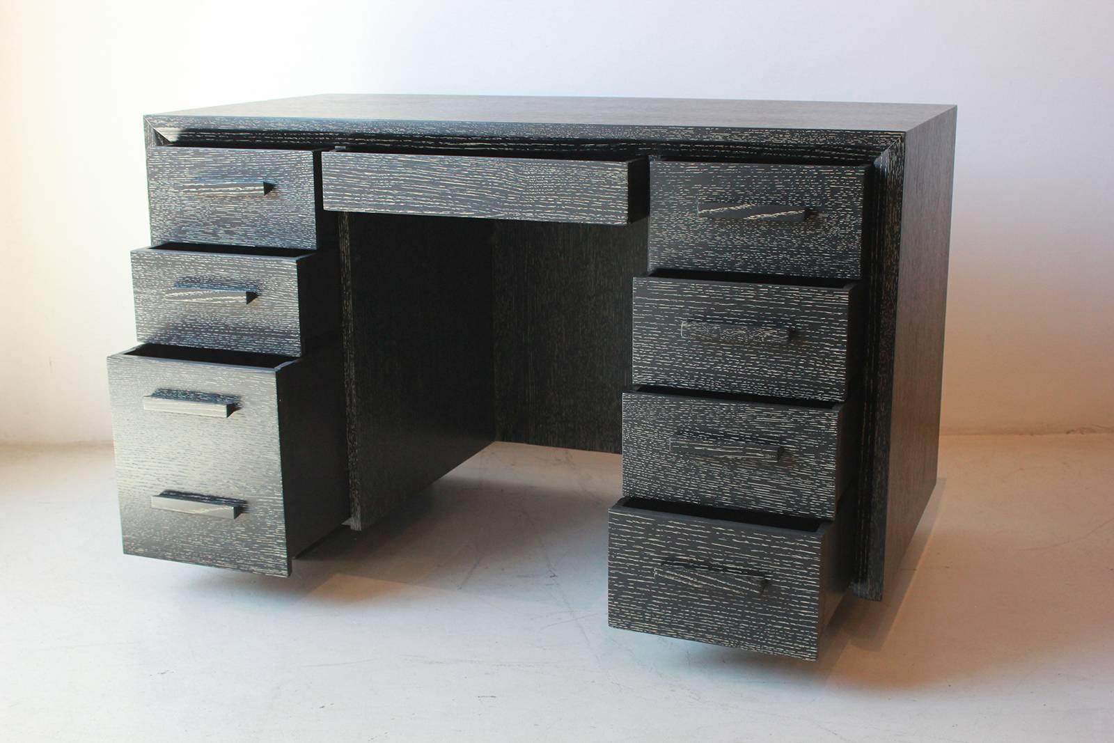 Black Cerused Nine Drawer Desk 1