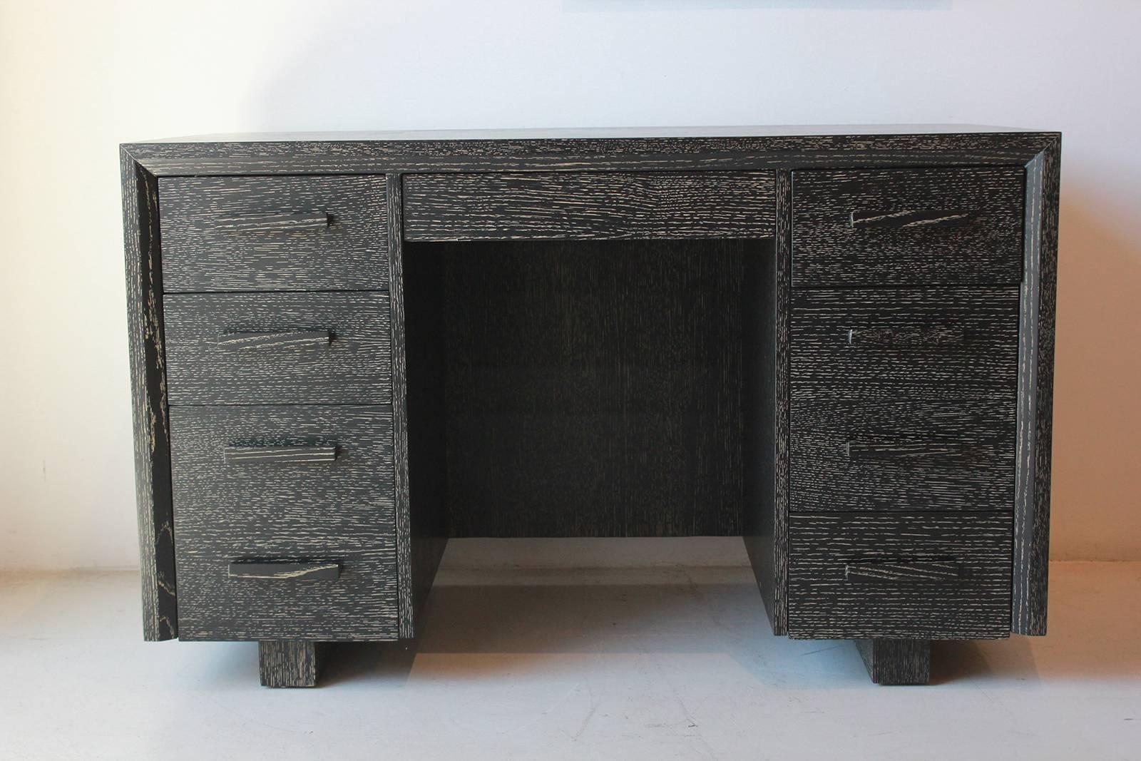 Black Cerused Nine Drawer Desk 4