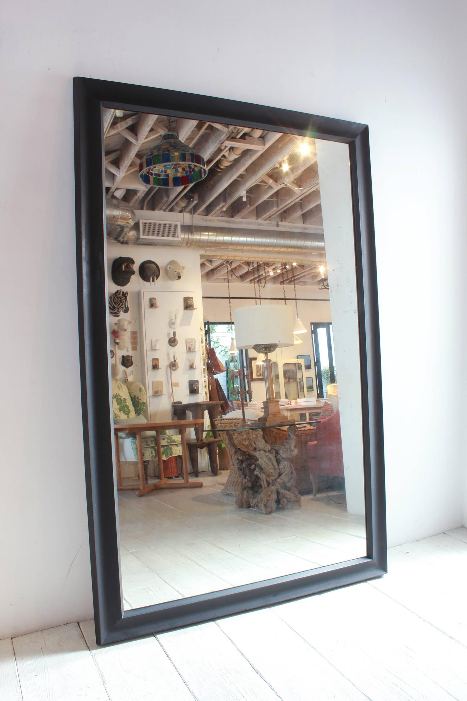 Oversized Black Painted Rectangular Mirror In Distressed Condition In Los Angeles, CA