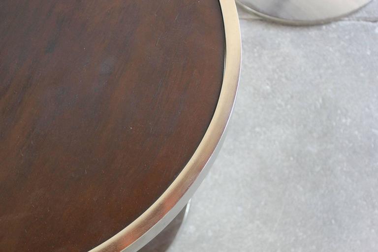 Pair of Walnut Side Tables with Metal Frames on a Single Pedestal Base