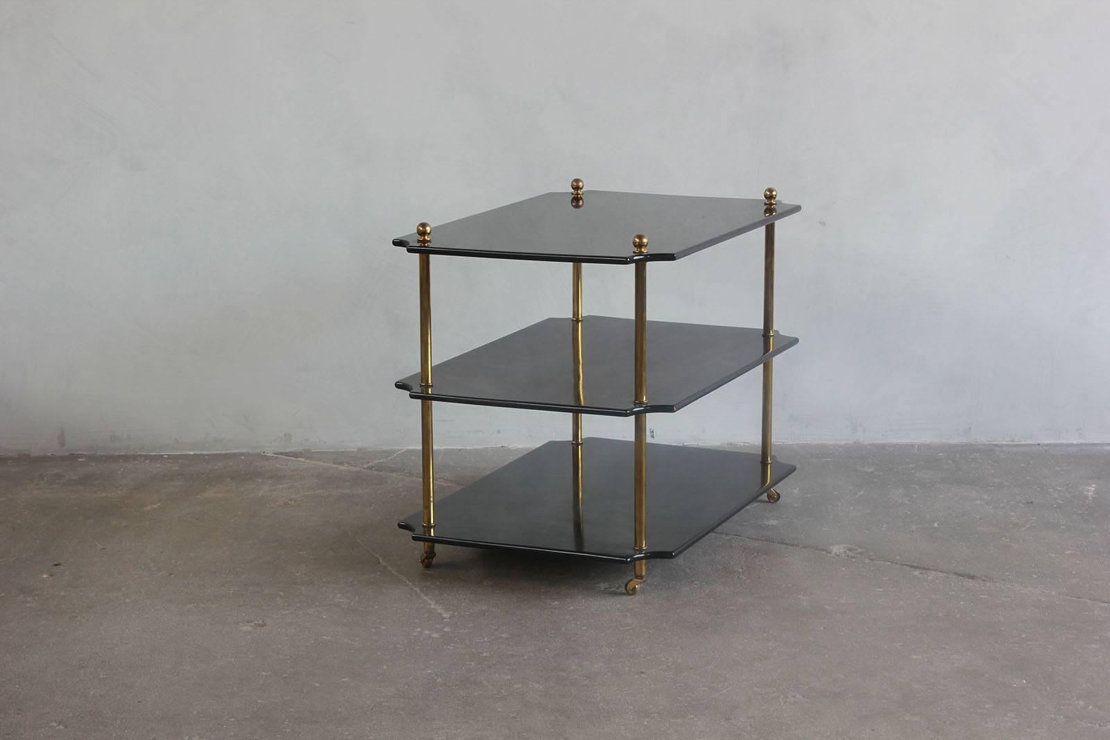 Pair of Black Lacquered Three-Tiered Side Tables In Excellent Condition In Los Angeles, CA