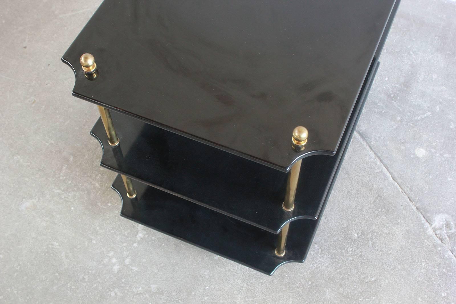 Pair of Black Lacquered Three-Tiered Side Tables 1