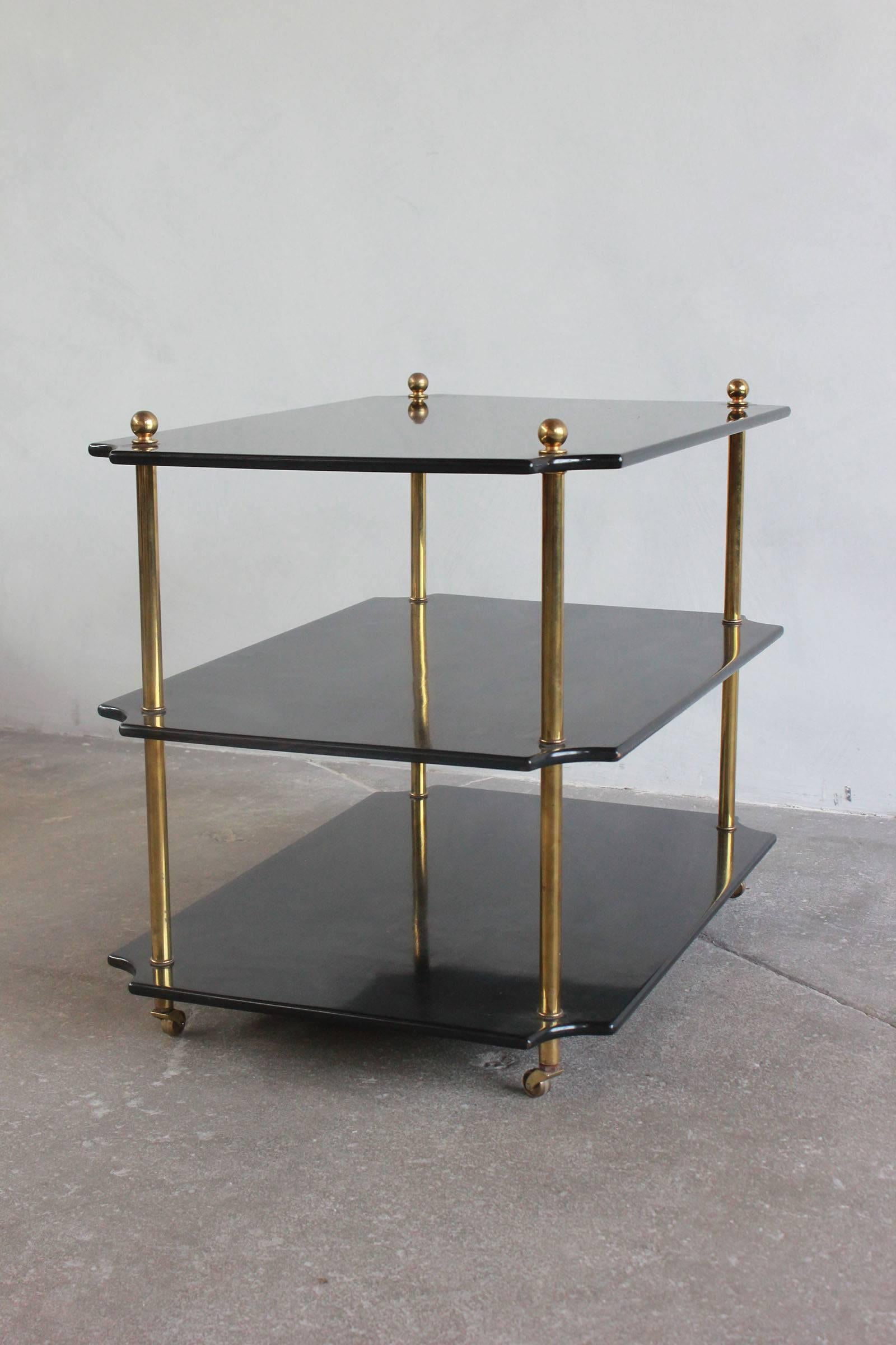 Pair of Black Lacquered Three-Tiered Side Tables 4