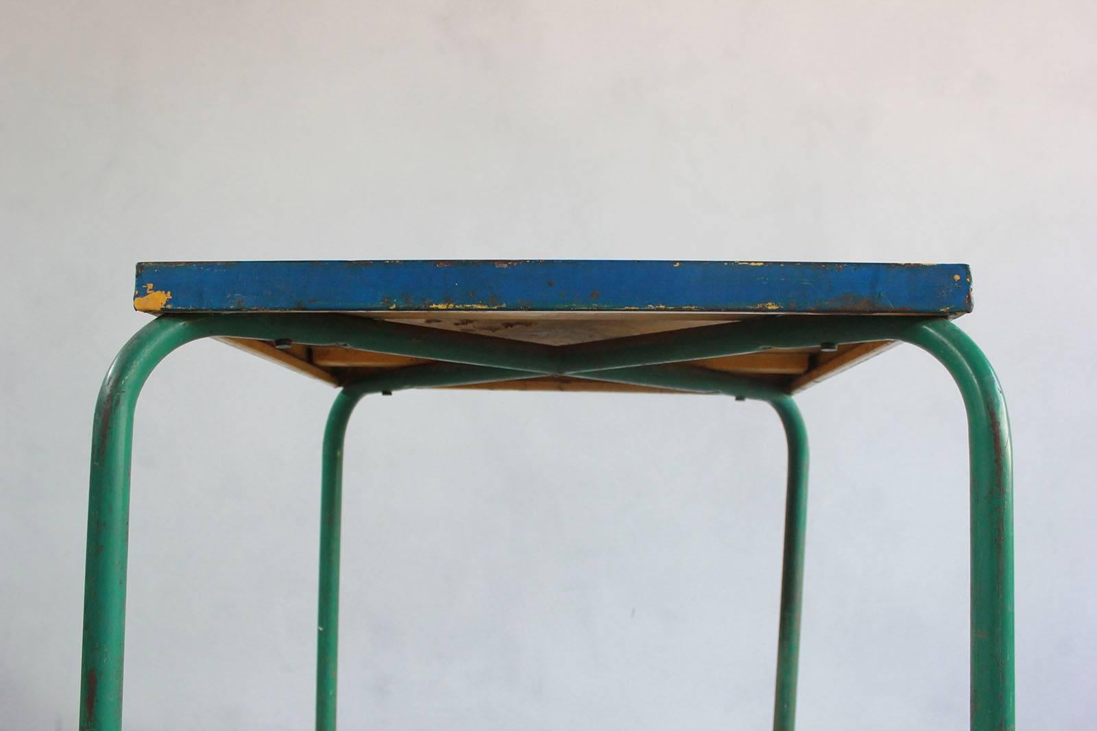 Mid-20th Century Tall Metal Blue and Green Painted Table