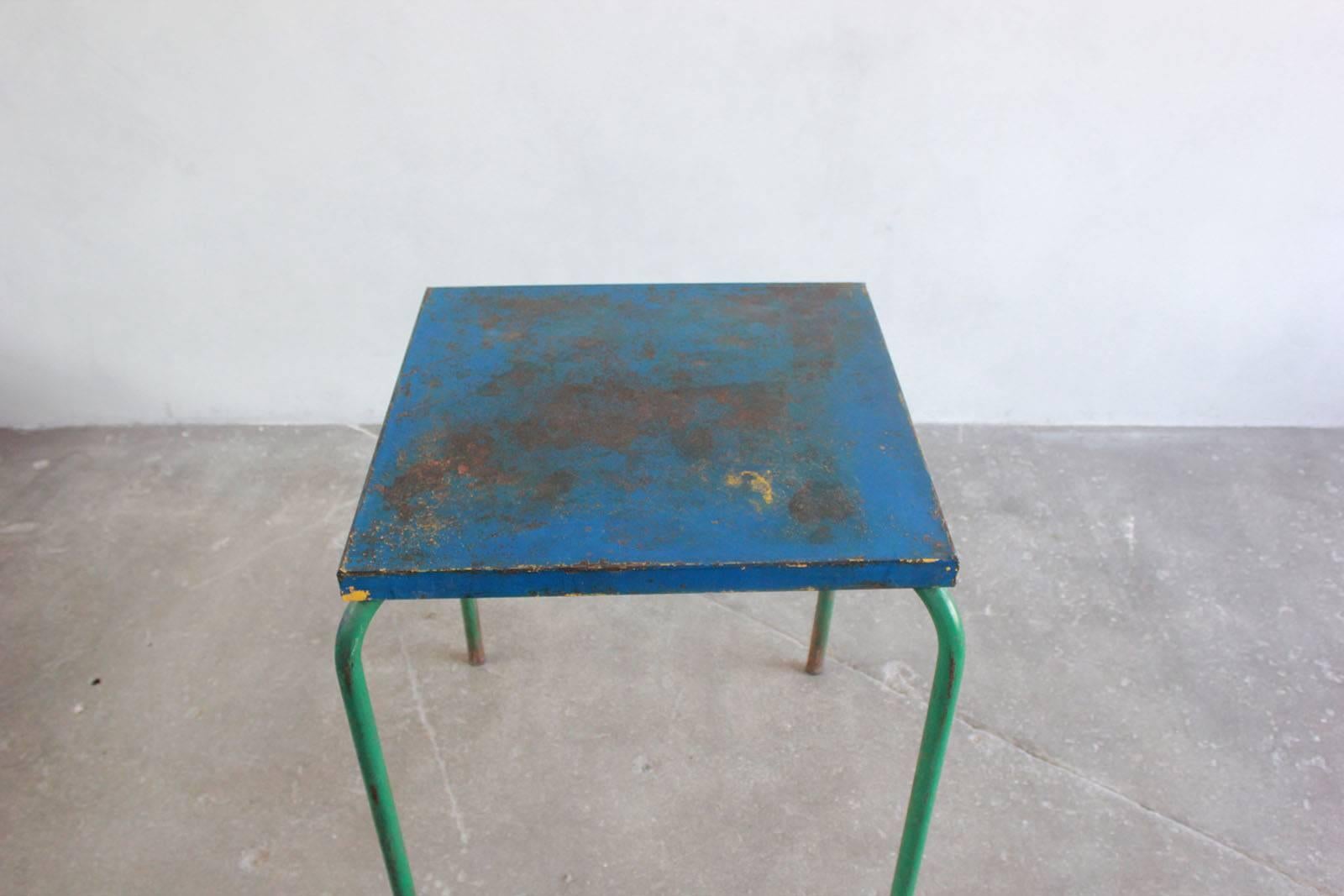 Tall Metal Blue and Green Painted Table 1