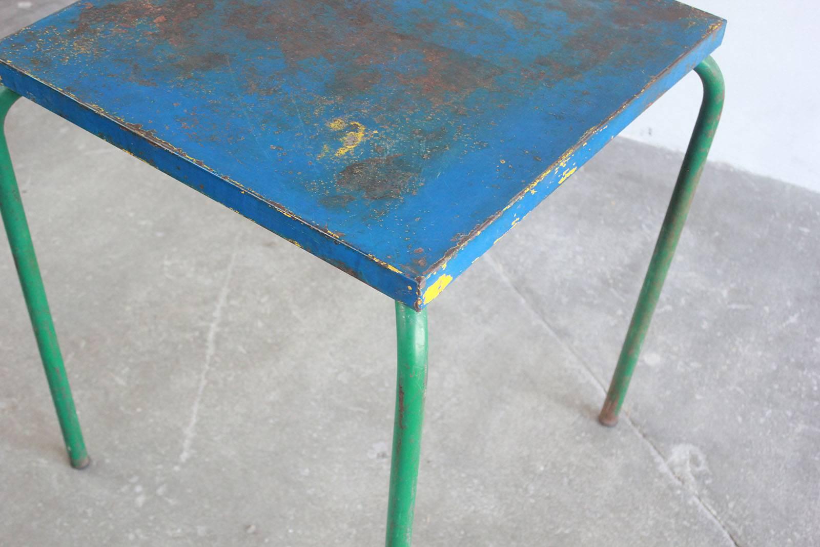 Tall Metal Blue and Green Painted Table 3