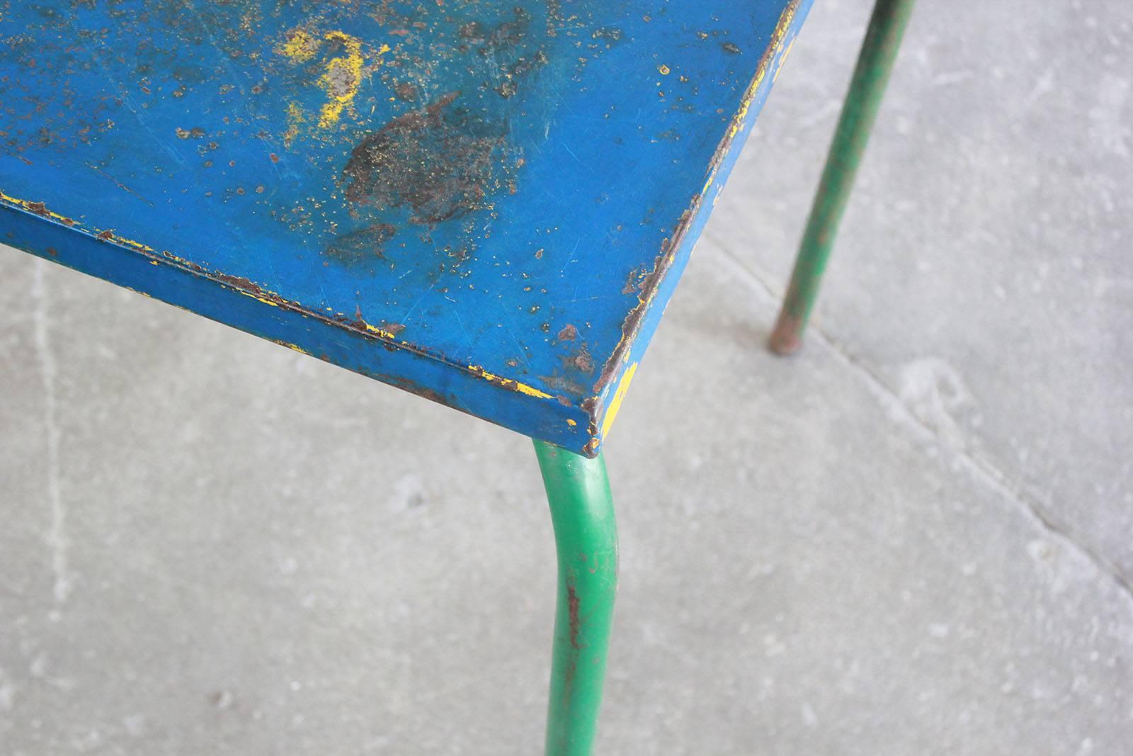 Tall Metal Blue and Green Painted Table 2