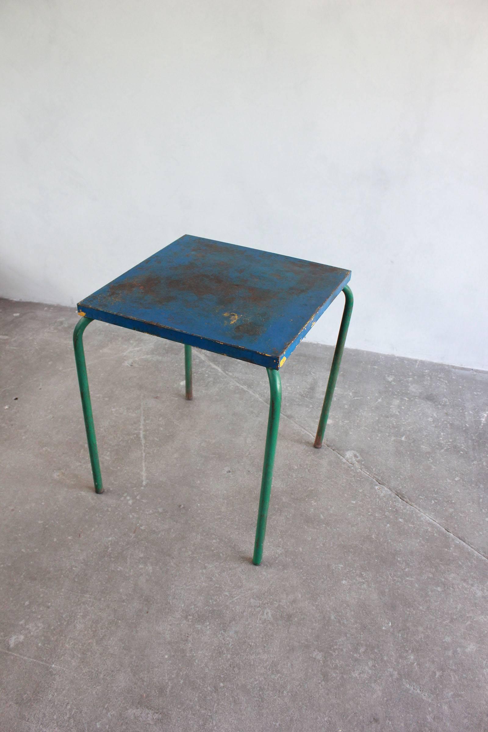 Tall Metal Blue and Green Painted Table 4