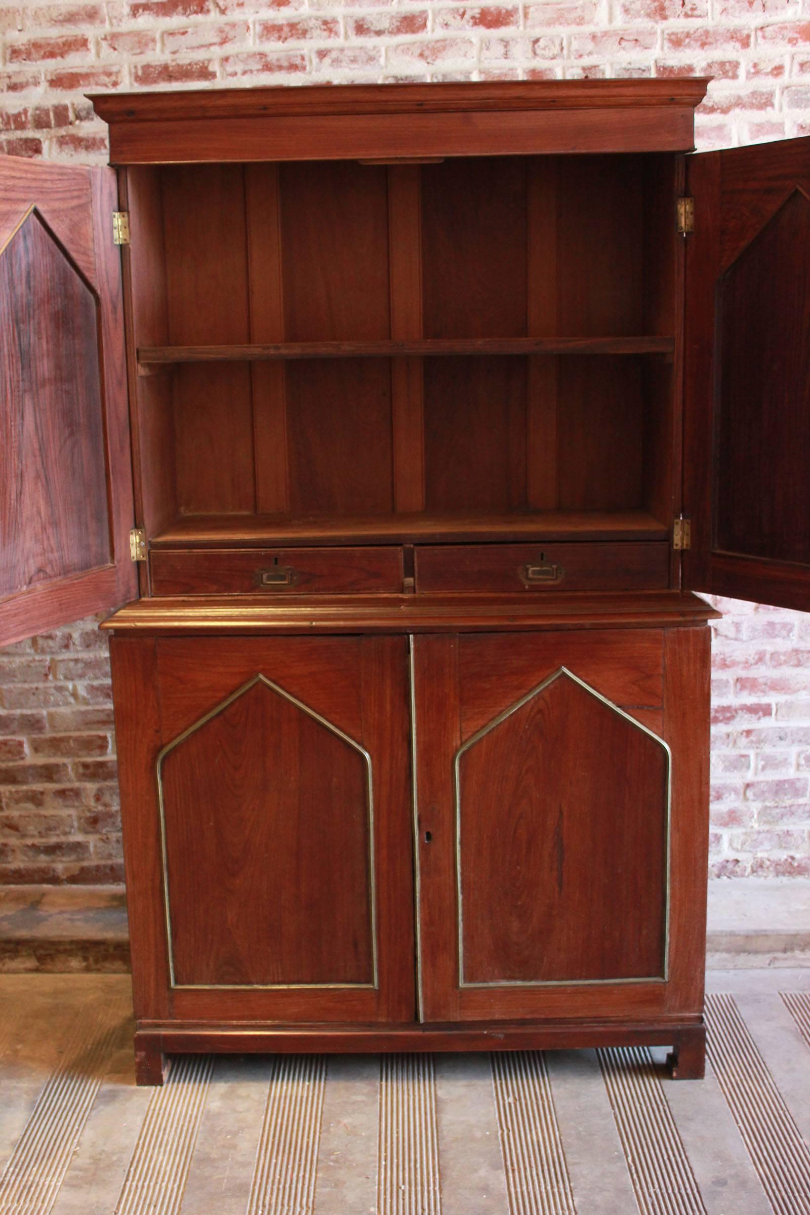 Mahogany Neo-Gothic Linen Press Cabinet with Brass Inlay 2