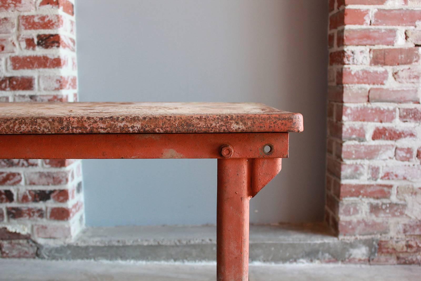 Red Work Table with Rusted Pattina In Distressed Condition In Los Angeles, CA