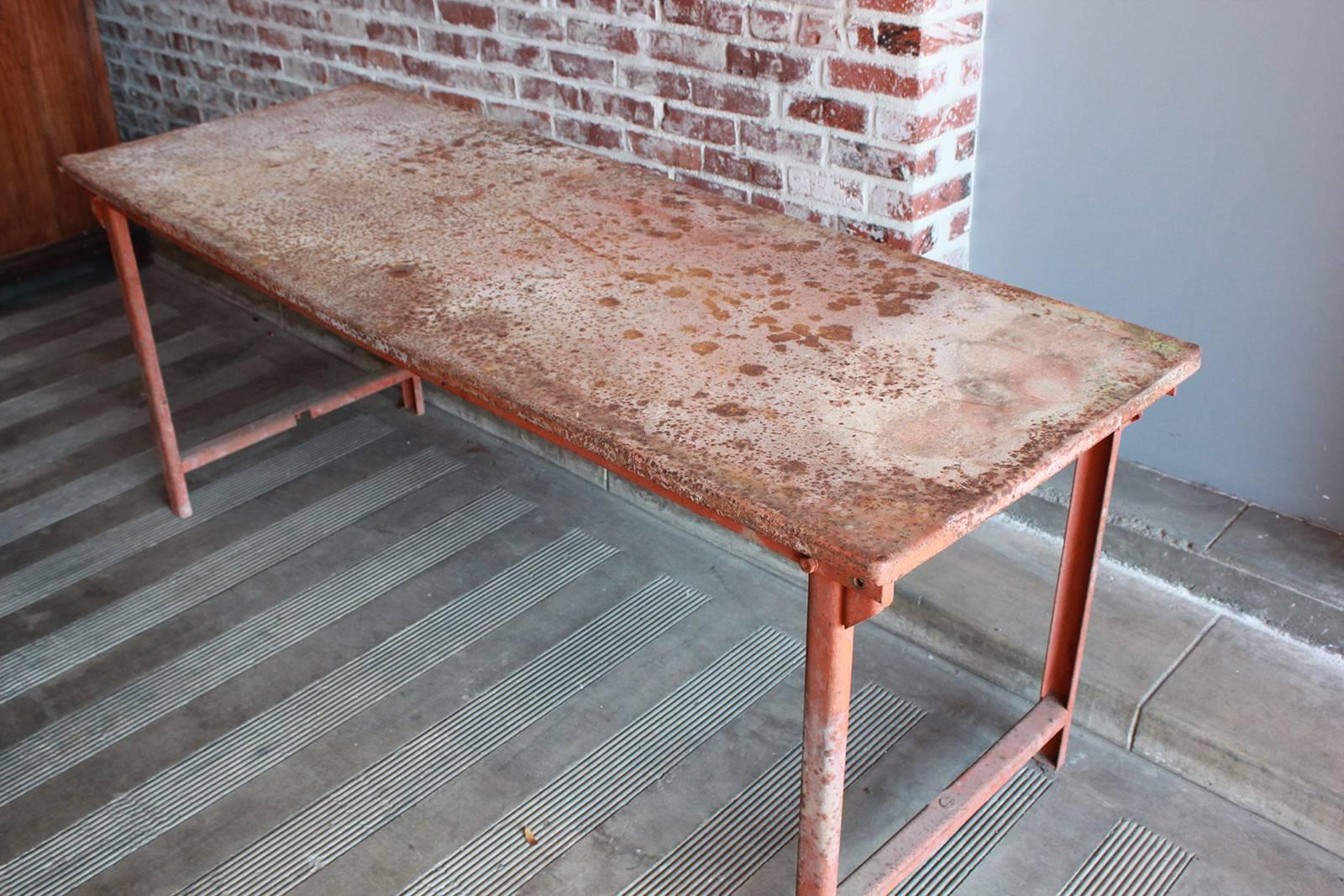 Mid-20th Century Red Work Table with Rusted Pattina