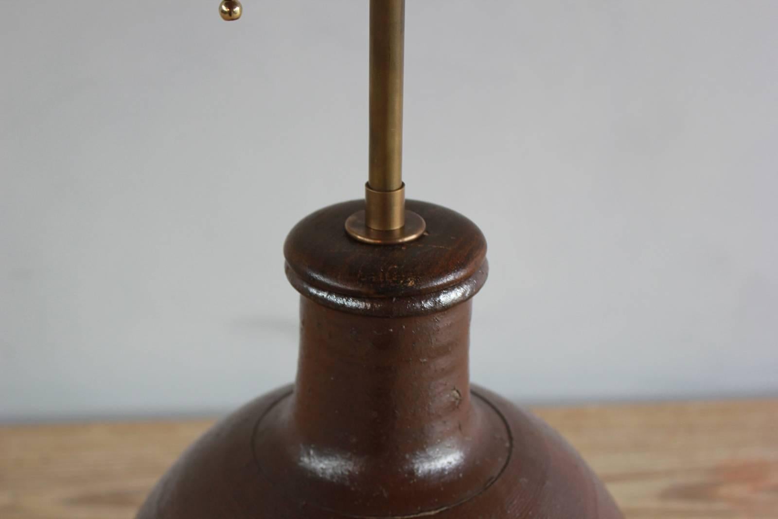 Ceramic Handmade Brown Glazed Table Lamp In Excellent Condition In Los Angeles, CA