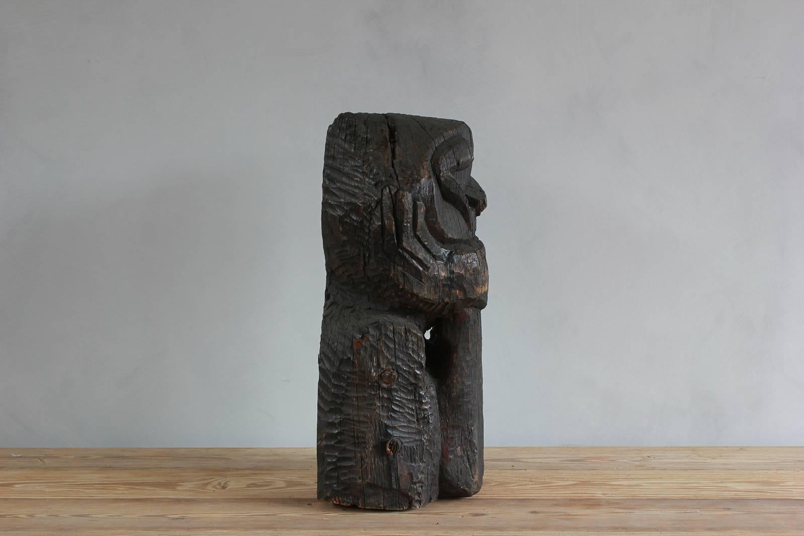 Sogi Style Charred Figural Wooden Sculpture In Distressed Condition In Los Angeles, CA