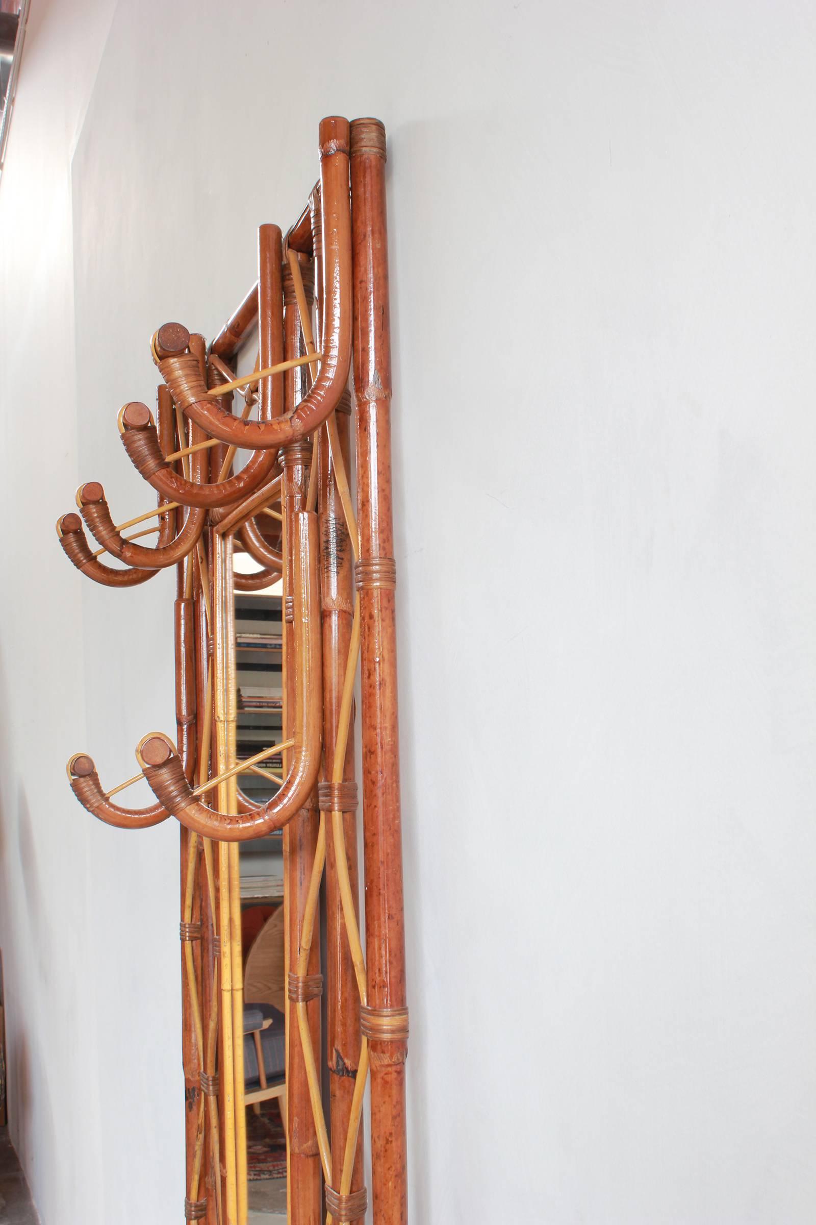 French Bamboo Tree Coat Rack with Built in Mirror and Umbrella Stand In Excellent Condition In Los Angeles, CA