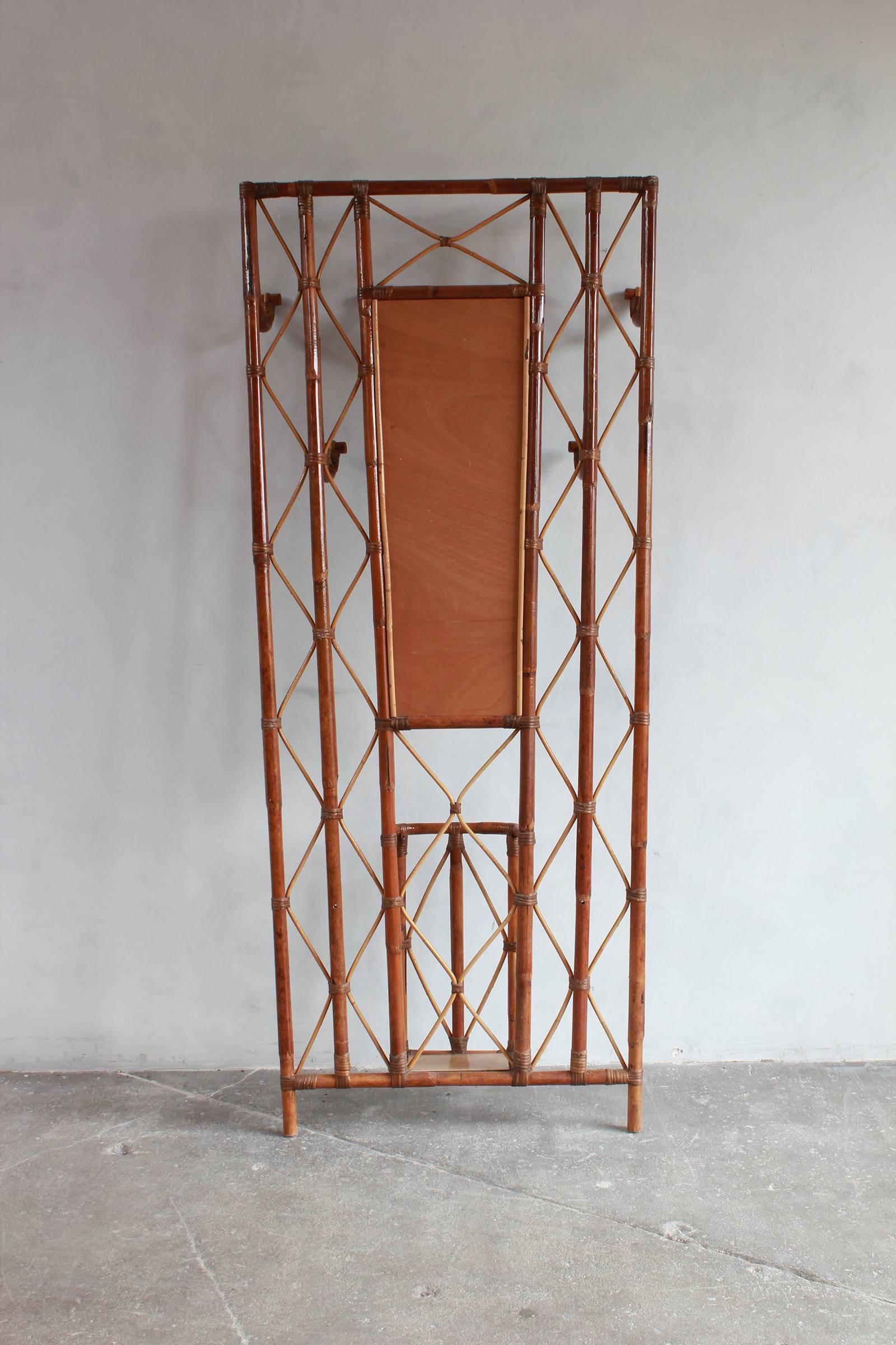 French Bamboo Tree Coat Rack with Built in Mirror and Umbrella Stand 2