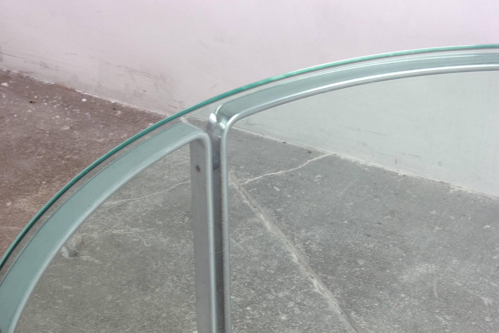 Mid-20th Century Round Metal and Steel Coffee Table with Glass Top