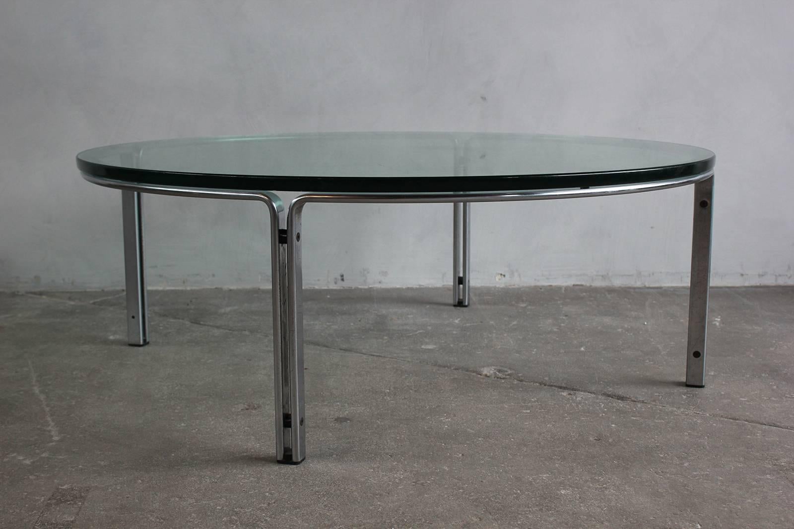 Round Metal and Steel Coffee Table with Glass Top 1