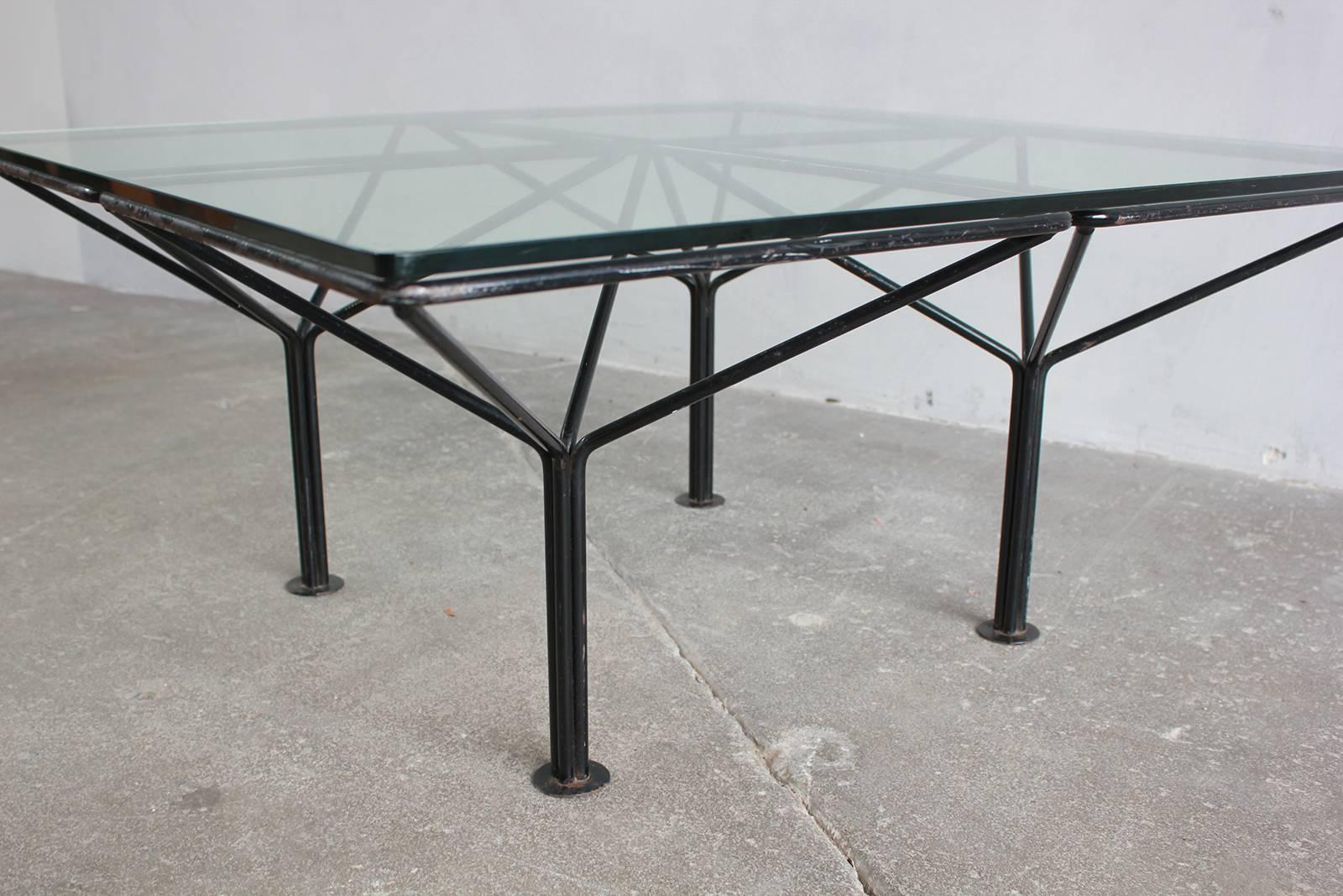 Paulo Piva B & B Italia Style Small Table with Glass Top In Excellent Condition In Los Angeles, CA