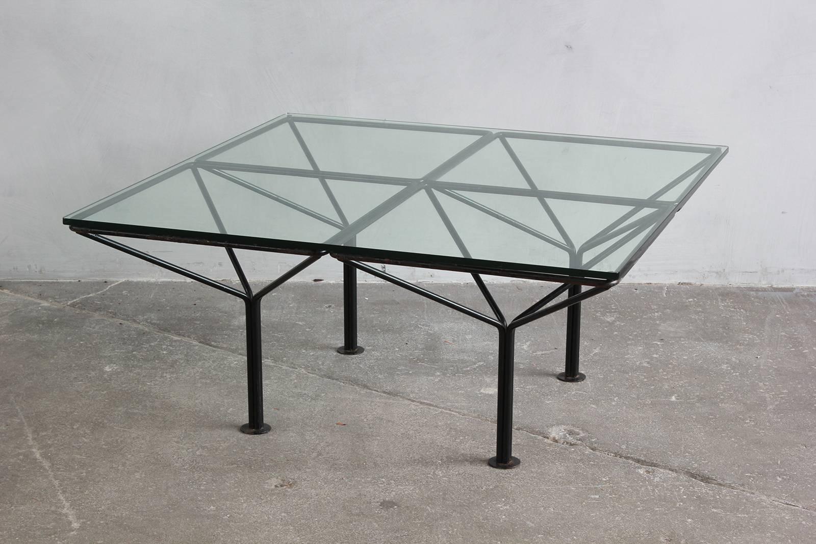 Mid-20th Century Paulo Piva B & B Italia Style Small Table with Glass Top