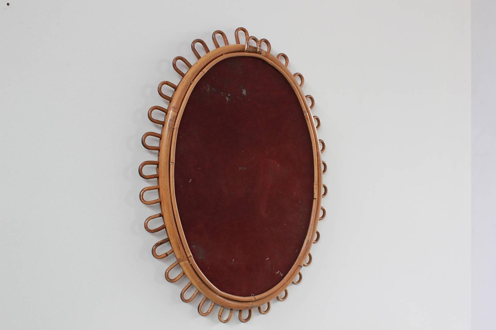 Mid-20th Century Small Curled Wicker French Oval Mirror