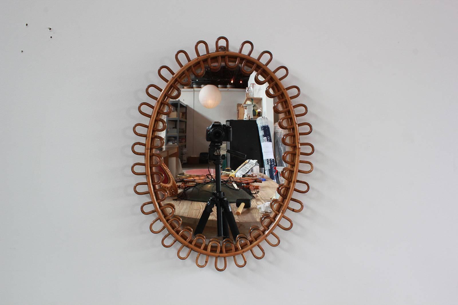 Small Curled Wicker French Oval Mirror 1