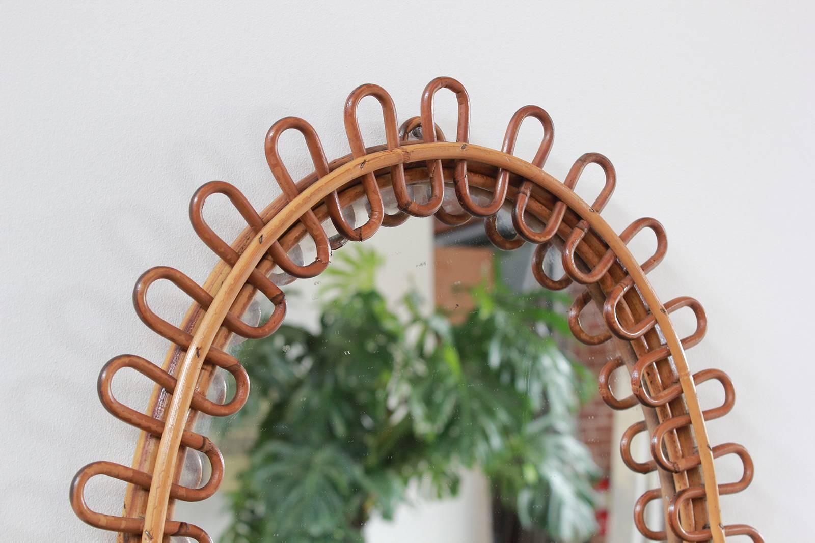 Small Curled Wicker French Oval Mirror 2