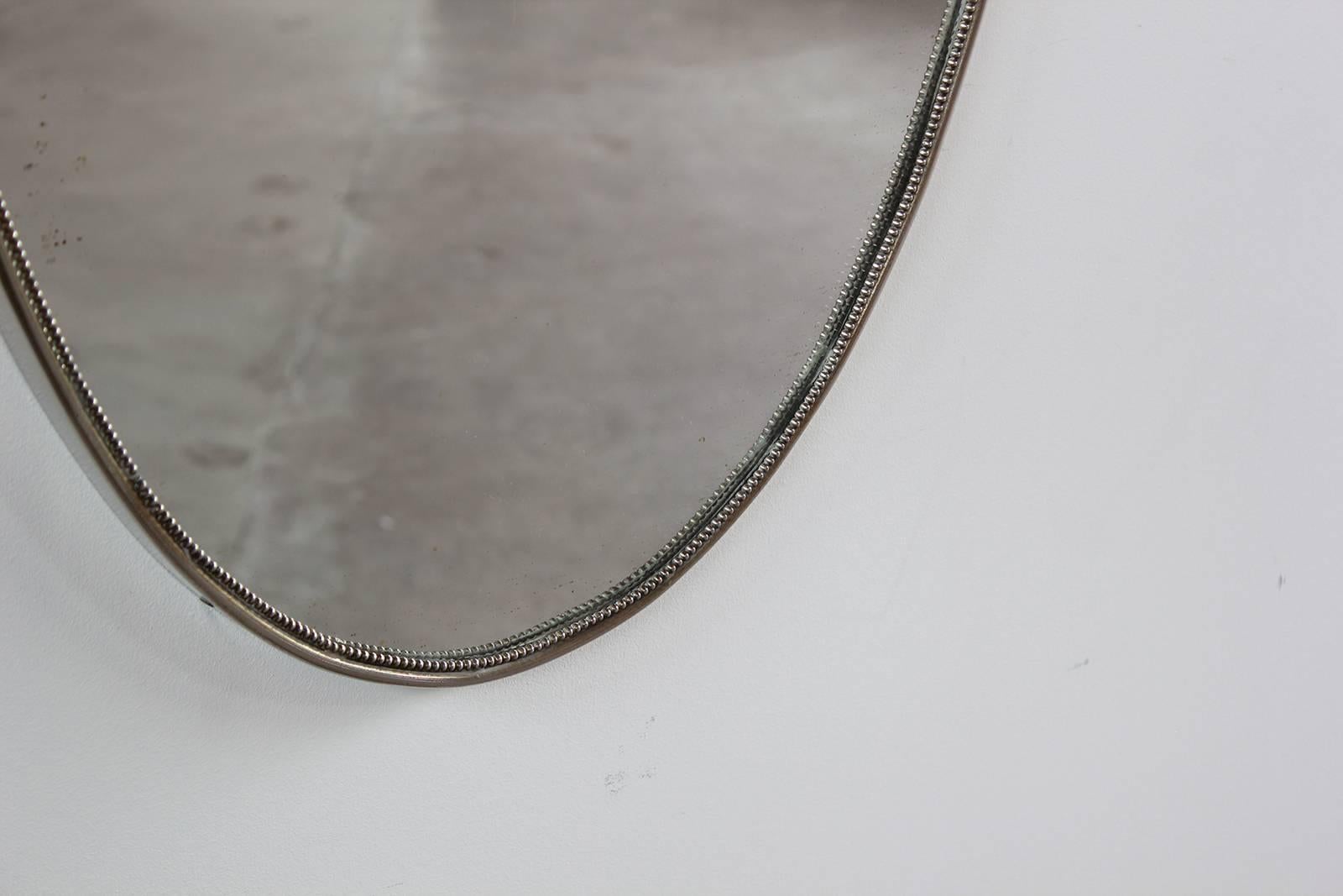French Oval Silver Mirror with Beaded Trim In Excellent Condition In Los Angeles, CA