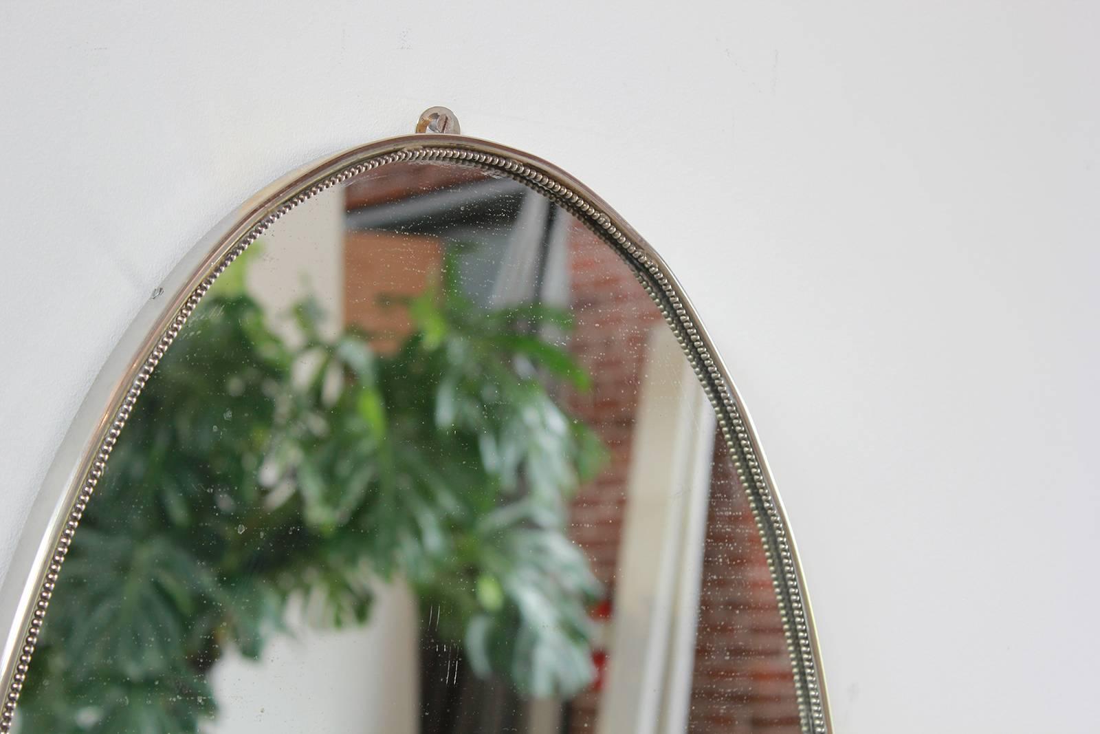 French Oval Silver Mirror with Beaded Trim 1