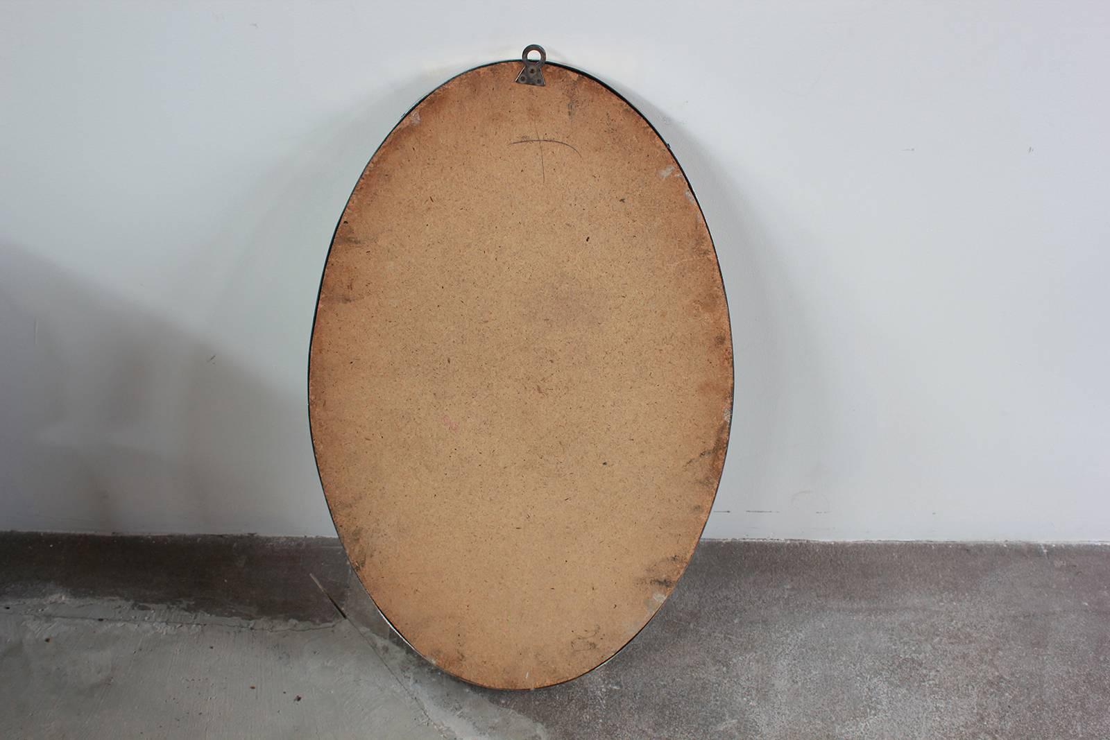 French Oval Silver Mirror with Beaded Trim 2