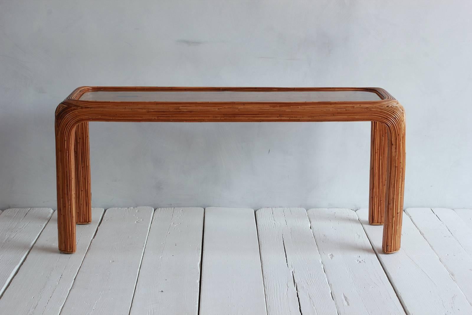 Gabriella Crespi style bamboo console with glass top.