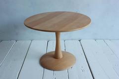 Round Low Oak Side Table on a Tulip Pedestal Base