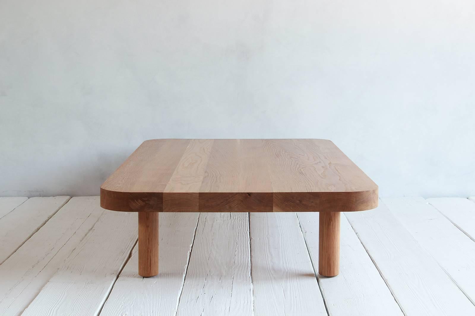White oak rectangular radius coffee table.