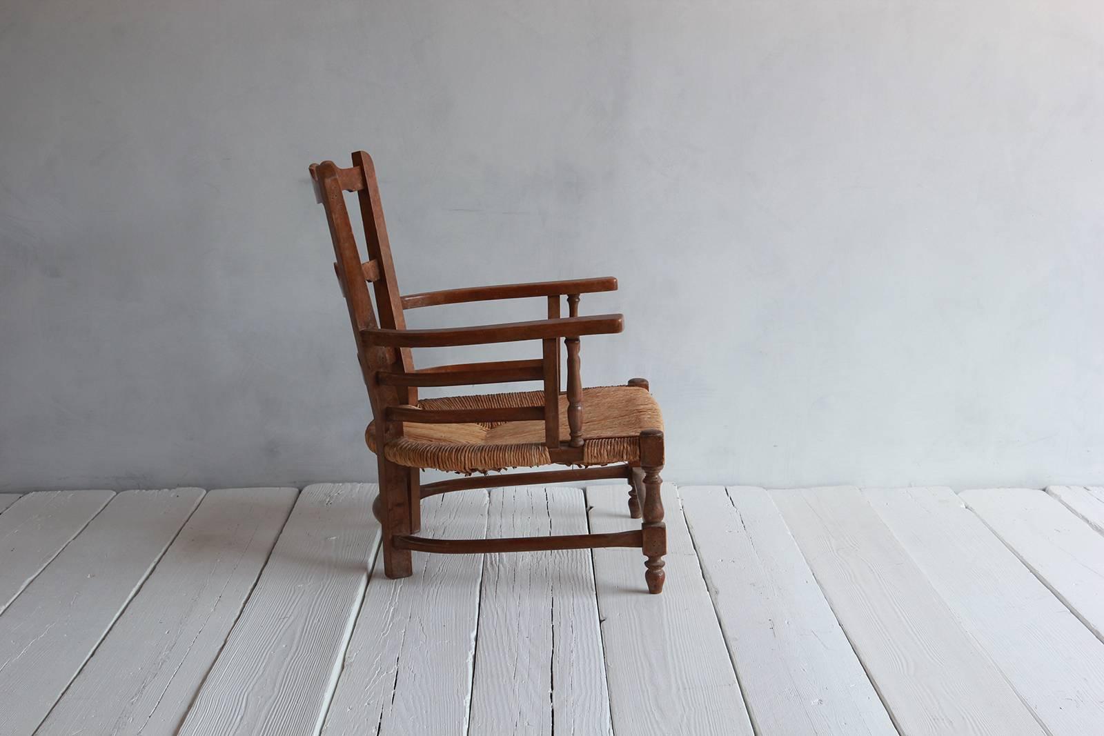 Pair of Low French Farmhouse Chairs with Woven Rush Seat 2