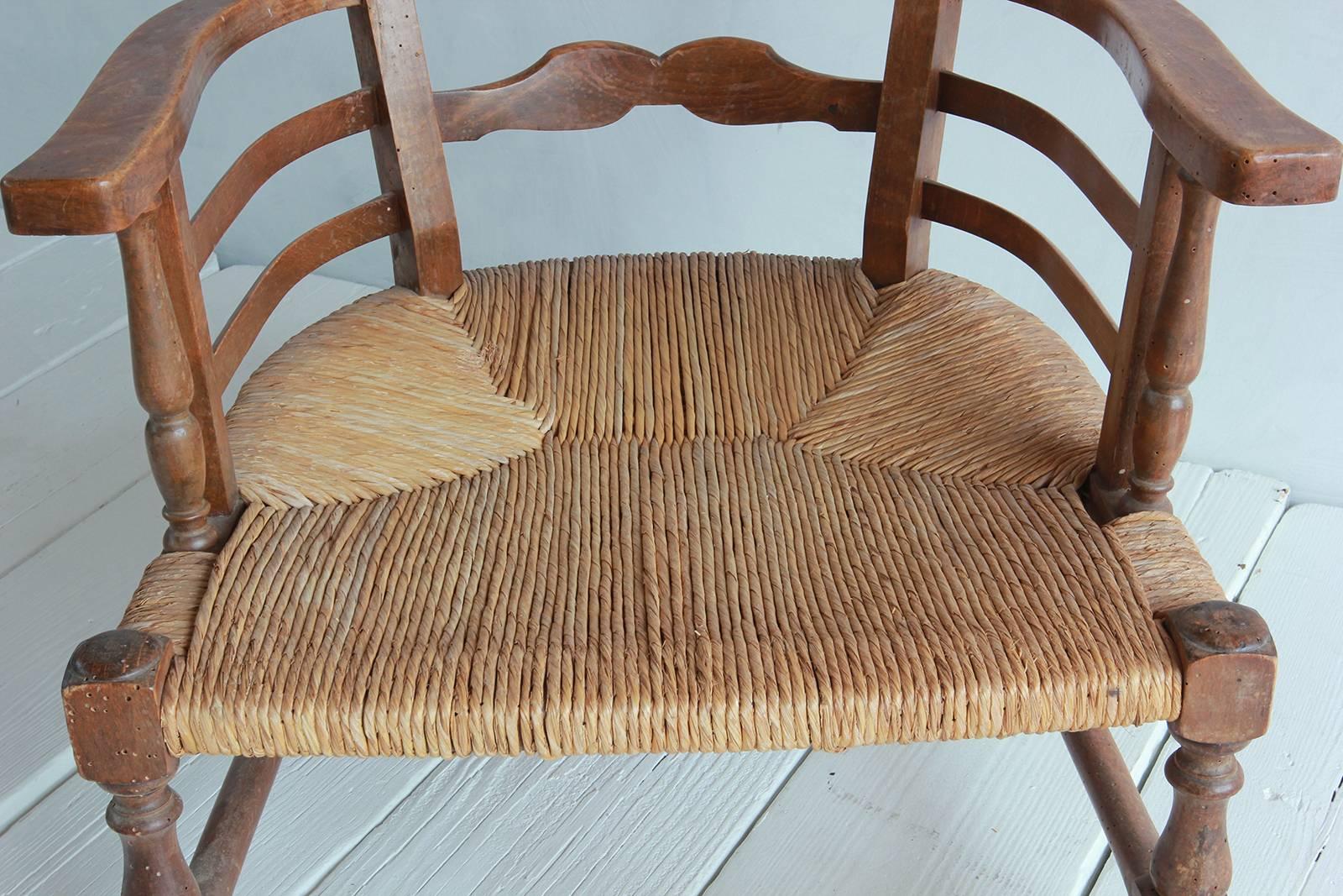 Pair of Low French Farmhouse Chairs with Woven Rush Seat 3