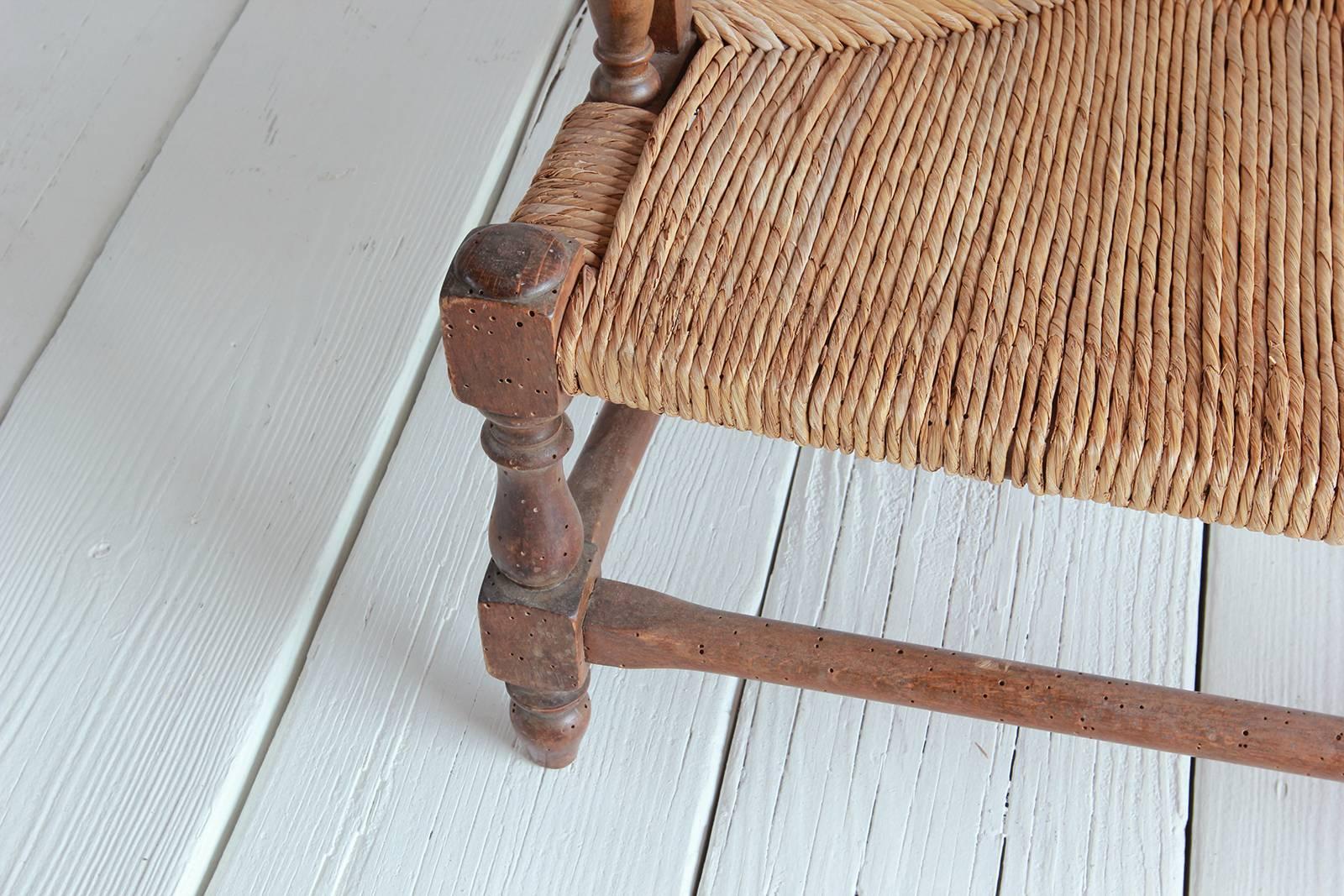 Pair of Low French Farmhouse Chairs with Woven Rush Seat 4