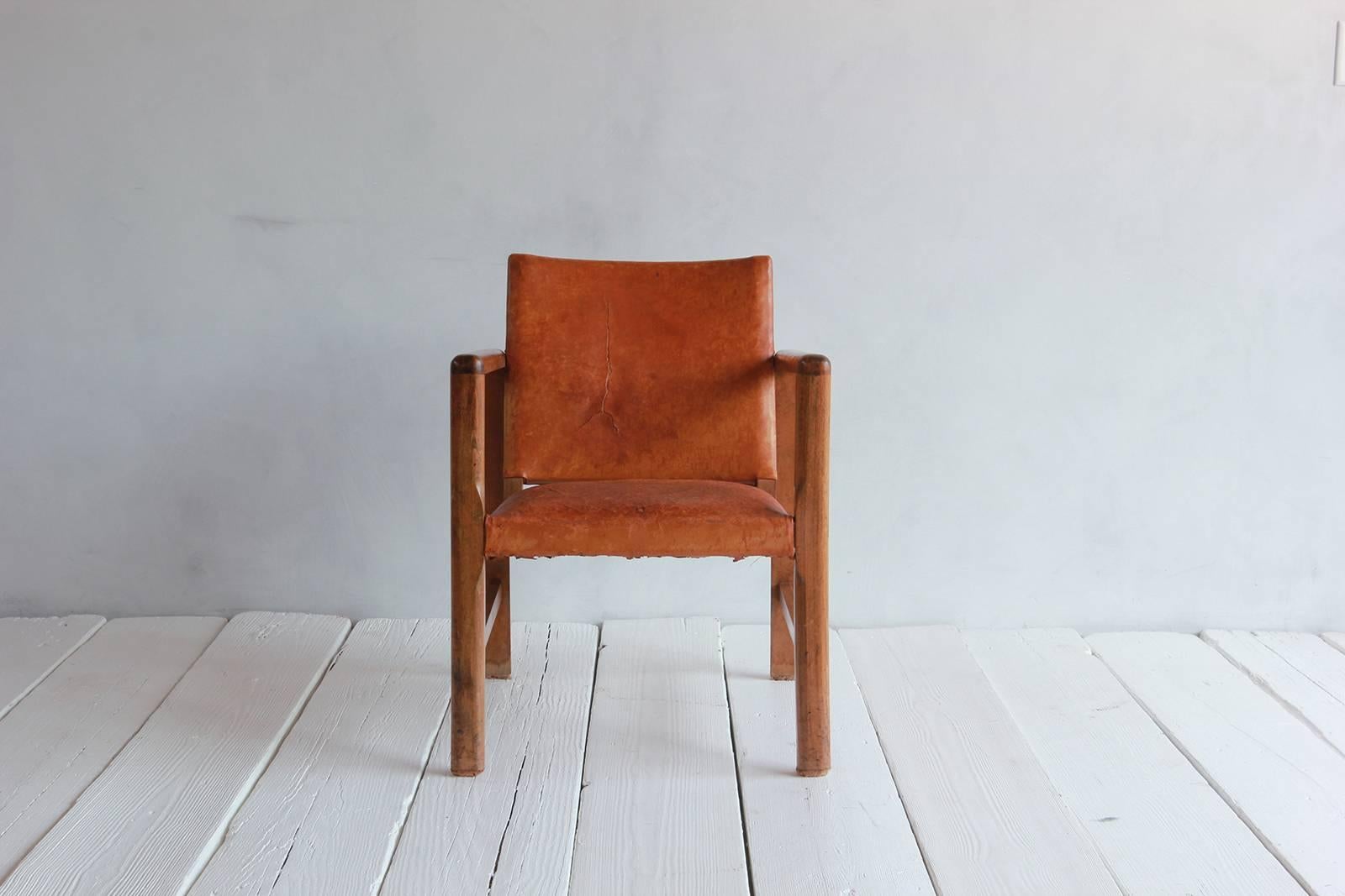 Pair of Borge Mogensen style leather and wood chairs.