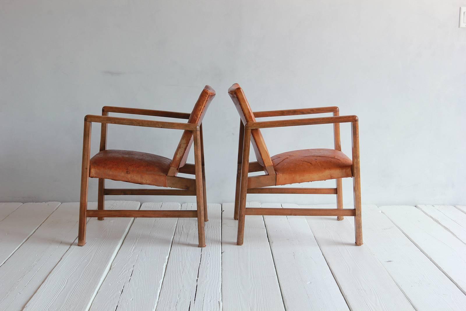 Pair of Borge Mogensen Style Leather and Wood Chairs 2