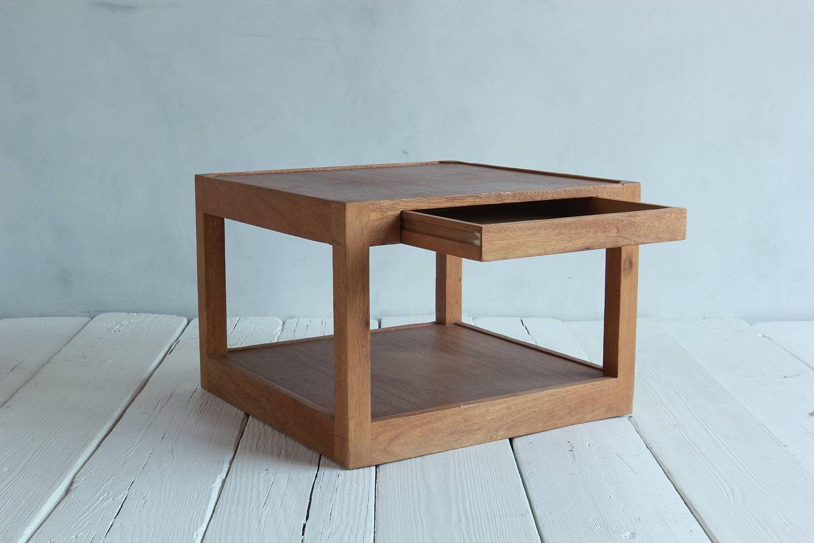 Walnut Side Table with Bottom Shelf and Parson Style Legs with Single Drawer In Excellent Condition In Los Angeles, CA