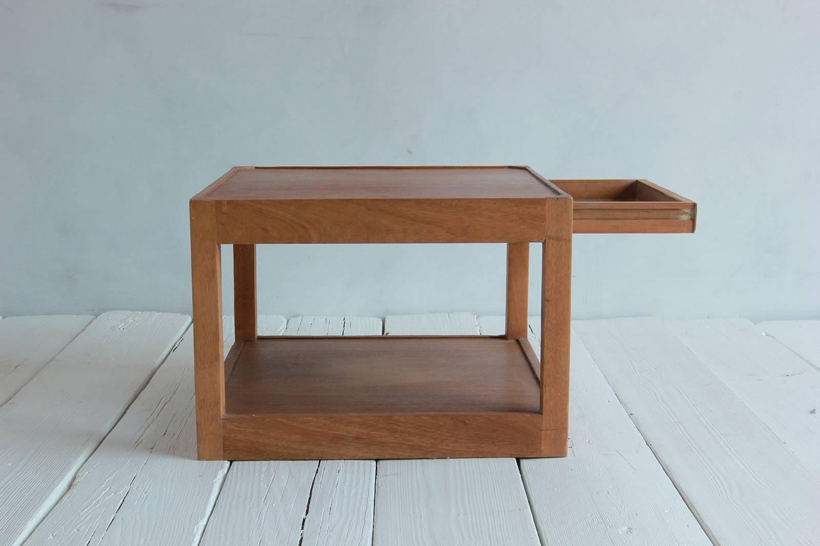 Walnut Side Table with Bottom Shelf and Parson Style Legs with Single Drawer 1