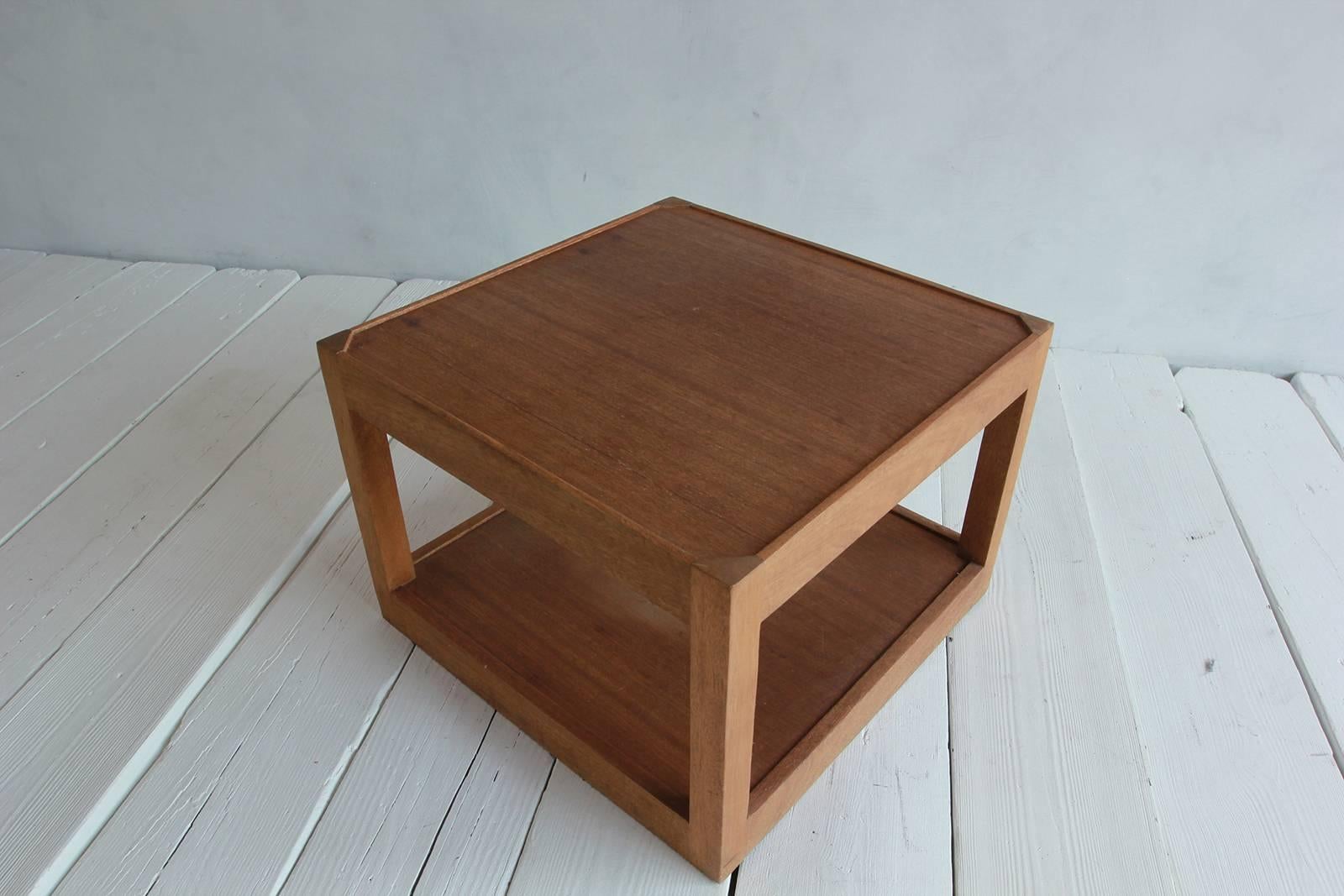 Walnut Side Table with Bottom Shelf and Parson Style Legs with Single Drawer 3